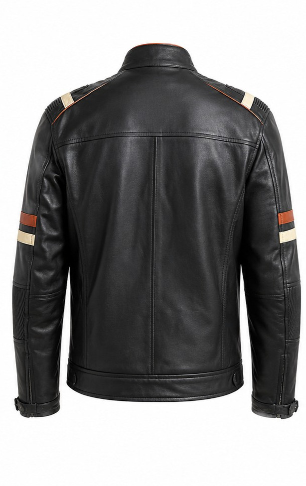 Men’s Black Genuine Leather Cafe Racer Motorcycle Jacket Vintage Biker Coat