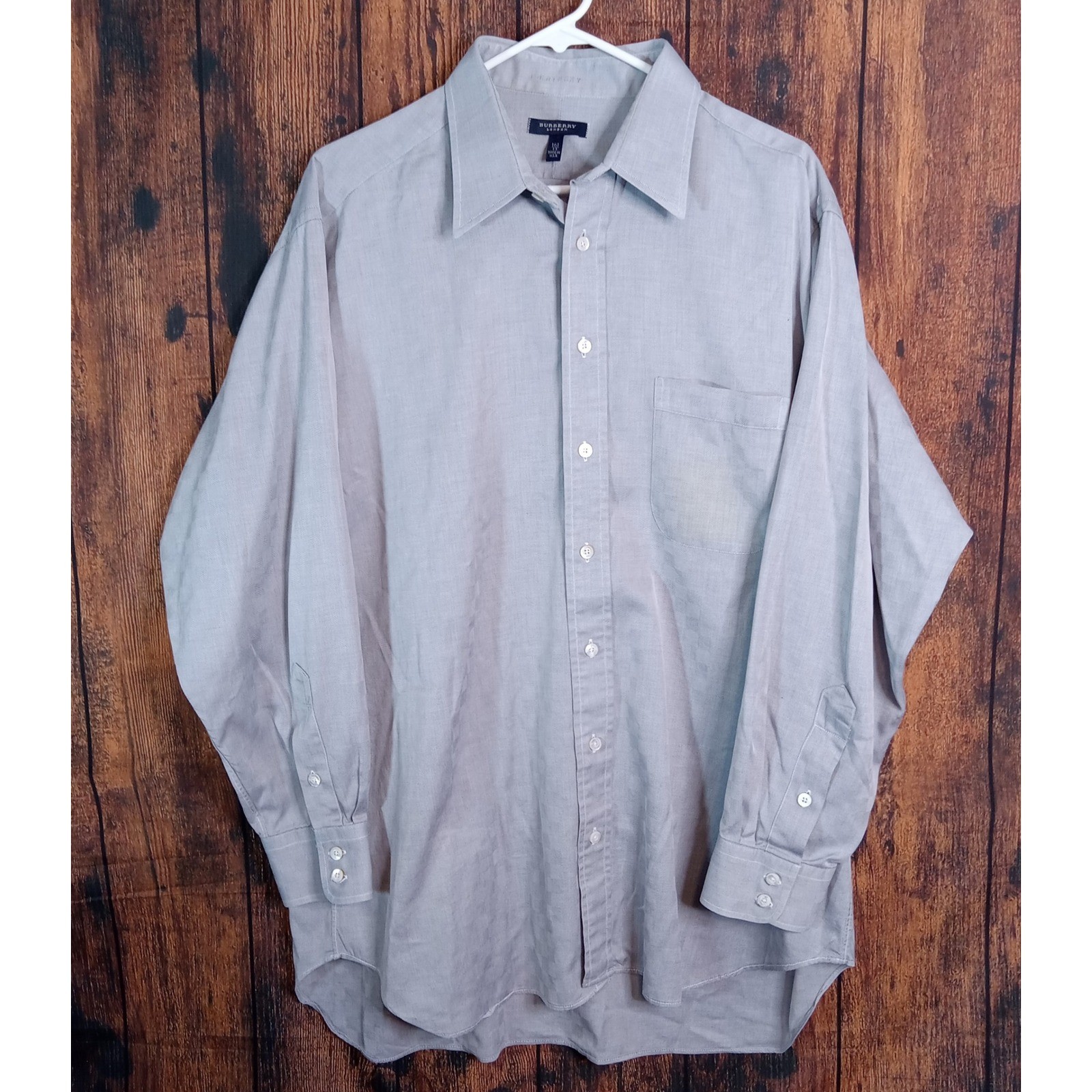 Burberry London Mens Grey Geometric Pima Cotton Dress Shirt 16.5 33 Made in USA