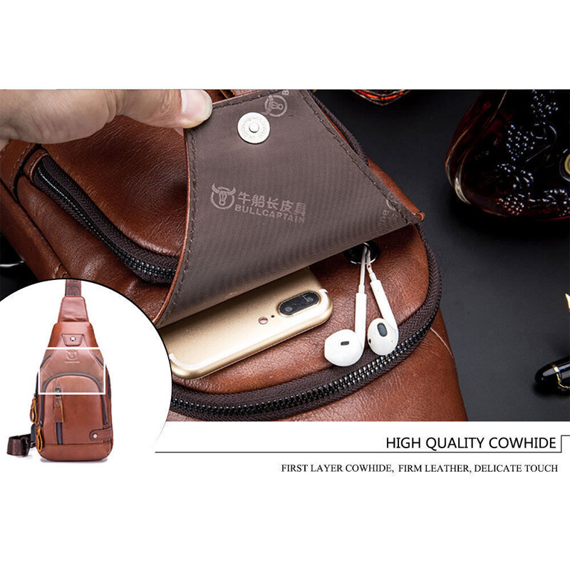 Men’s Sling Backpack Genuine Leather Chest bag Crossbody Bag Shoulder Bag New Z