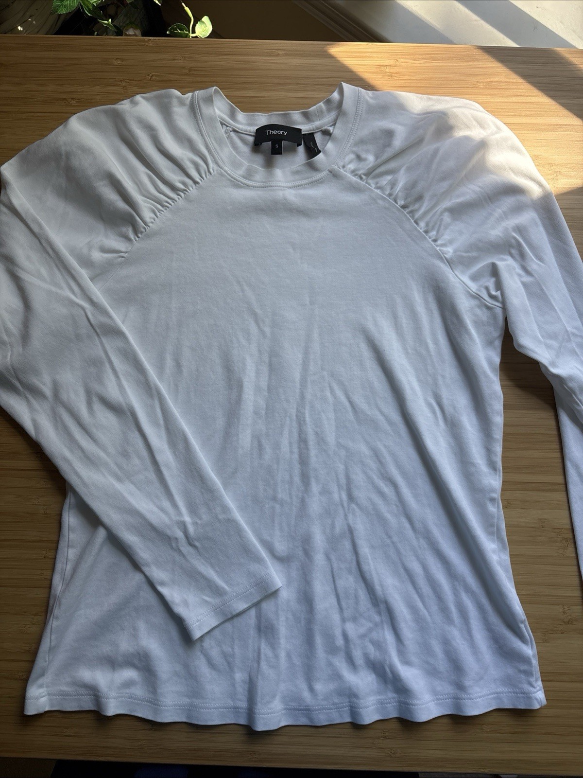 Theory Women’s Long Sleeve Ruched Raglan Tee T-Shirt White, Pima cotton,Size S