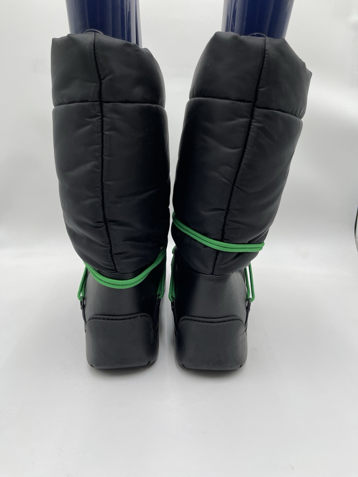 Bottega Veneta Puddle Bomber boots in black nylon parakeet green laces Size 46