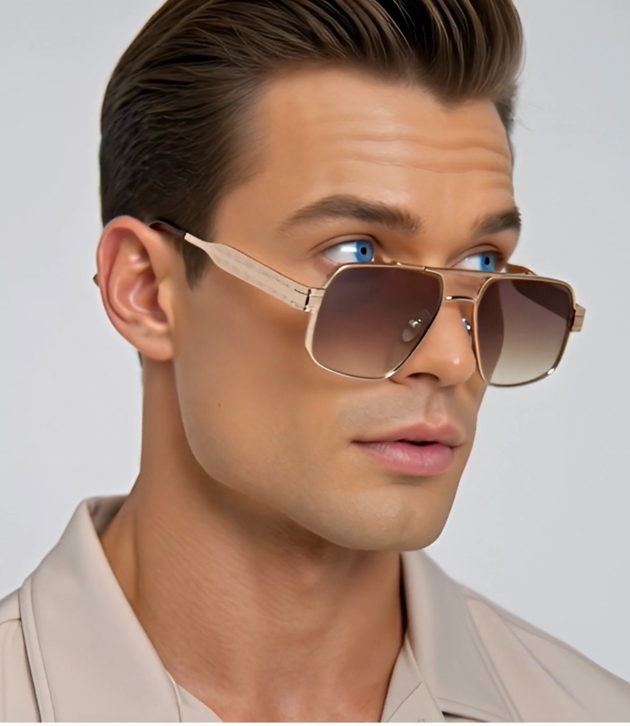 Men Sunglasses Classic Black Lens Square Fashion Design Gold Metal Frame Shades