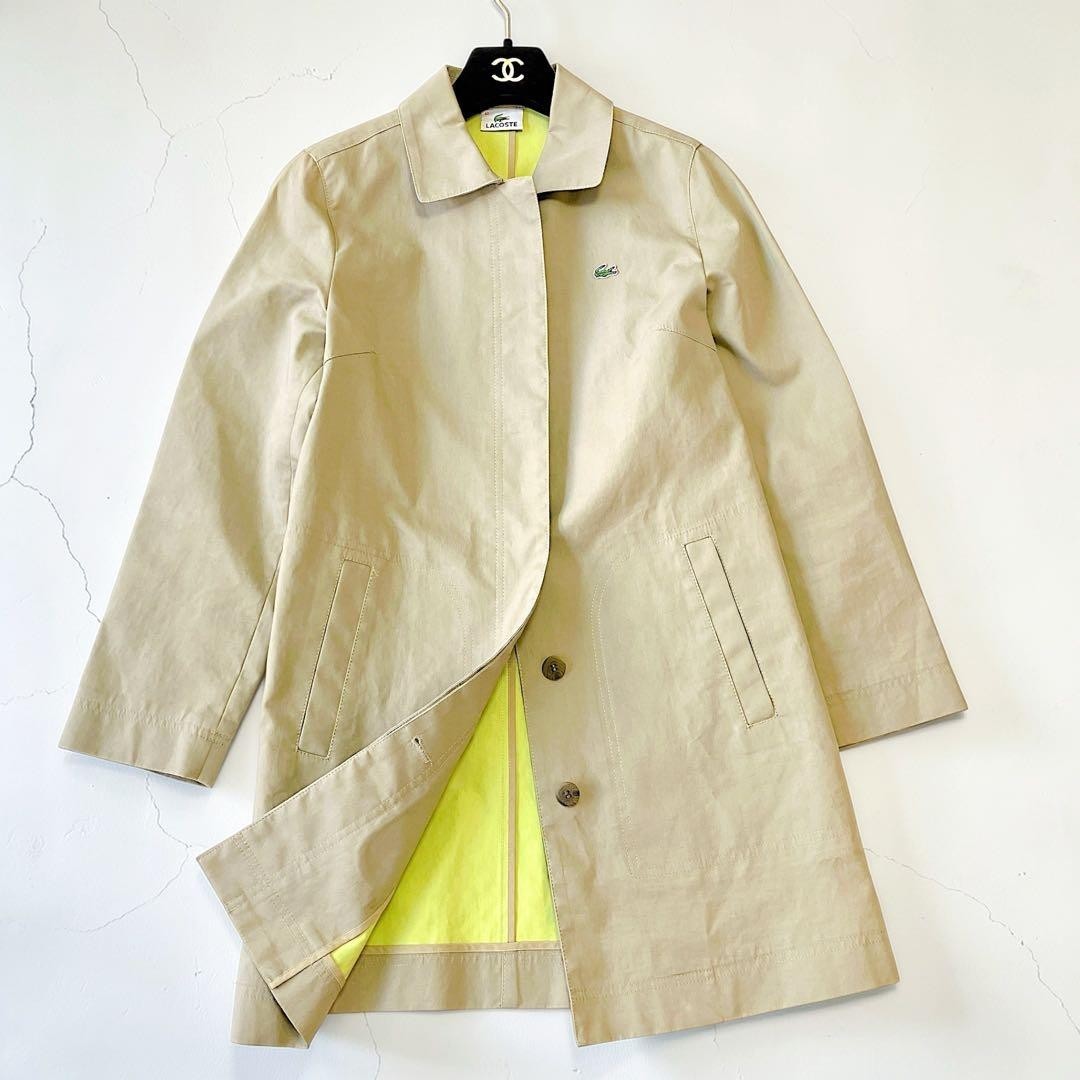 Lacoste Trench Coat Womens Size 40 L Beige Cotton Blend Log