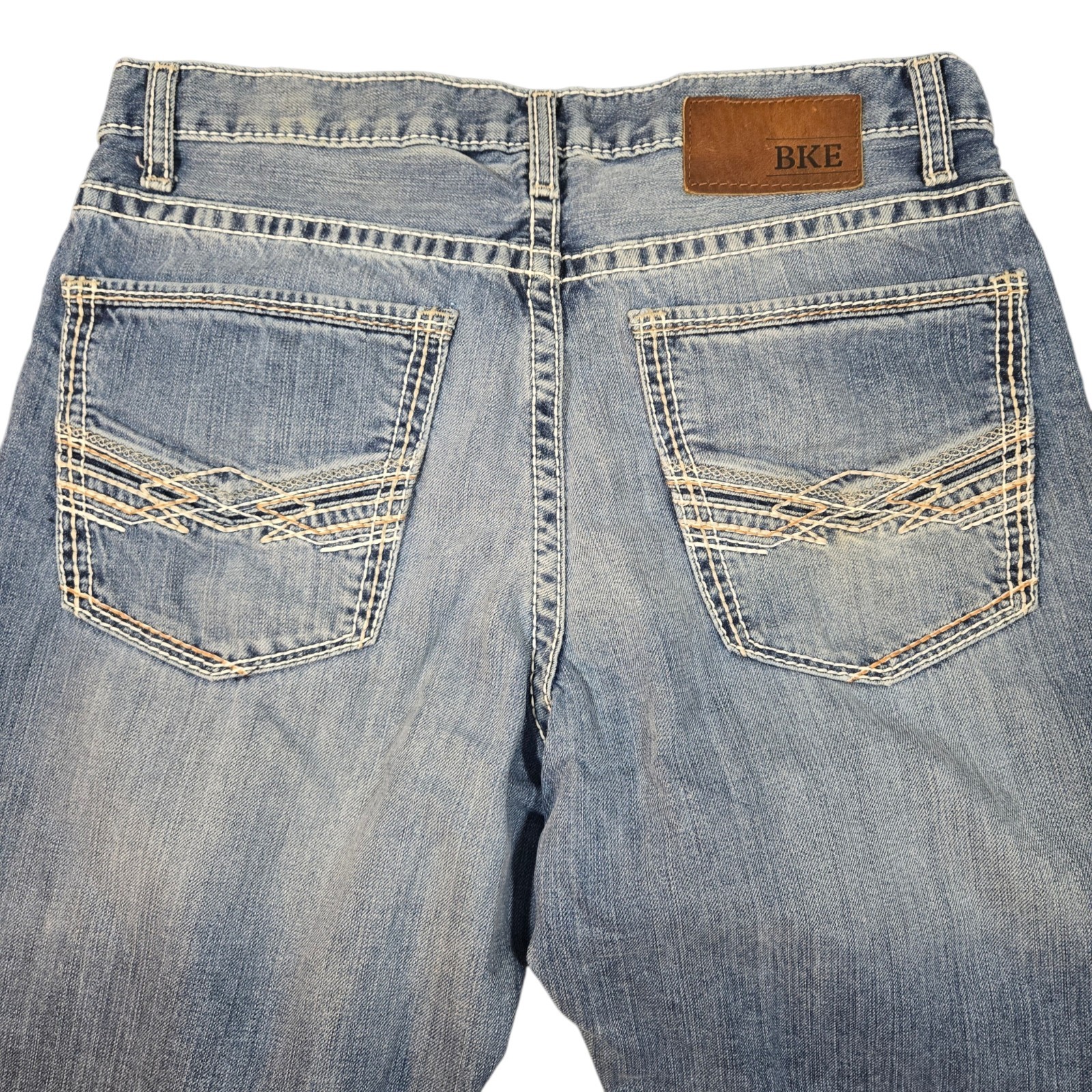 BKE Denim Ryan Straight Leg Mens Jeans Medium Wash Thick Stitch Size 32S 32×30