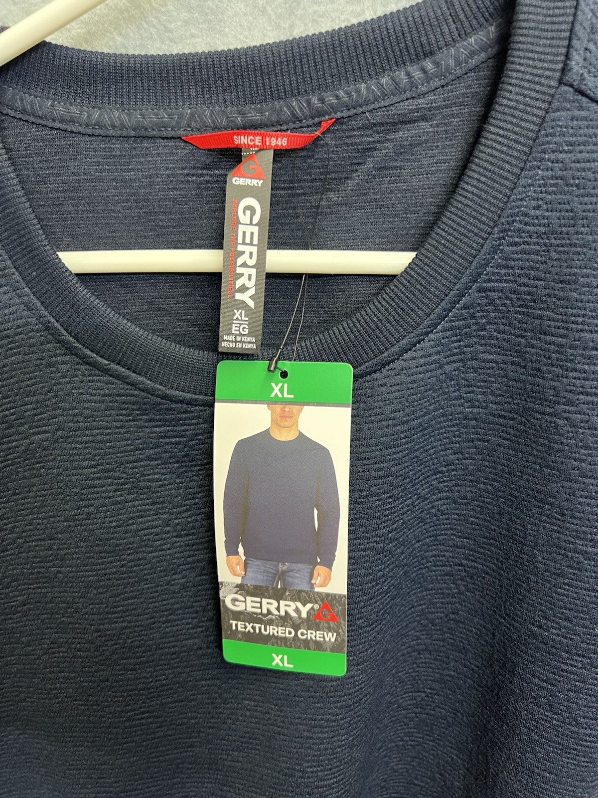 Gerry Mens Textured Crew Sweatshirt Navy Blue Long Sleeve XL 1900993 NEW