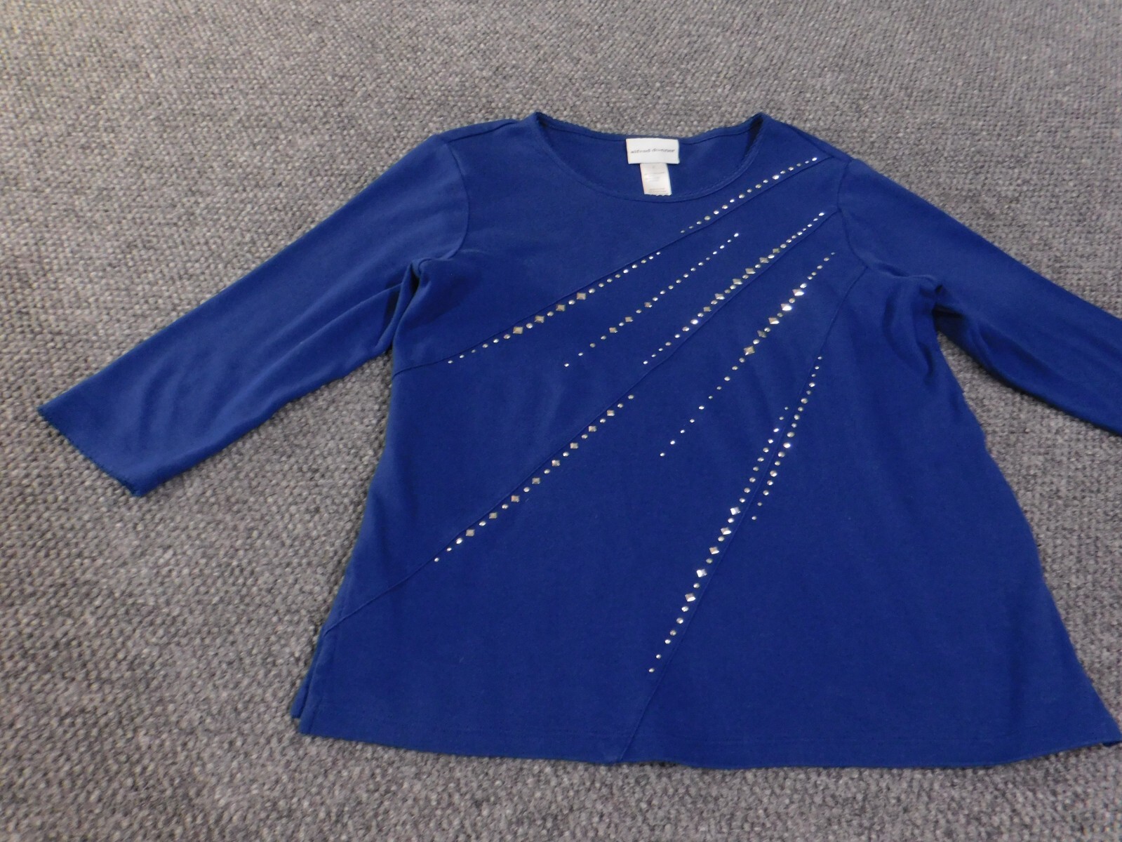Alfred Dunner top small blue beads rhinestones knit women stretch embellishments