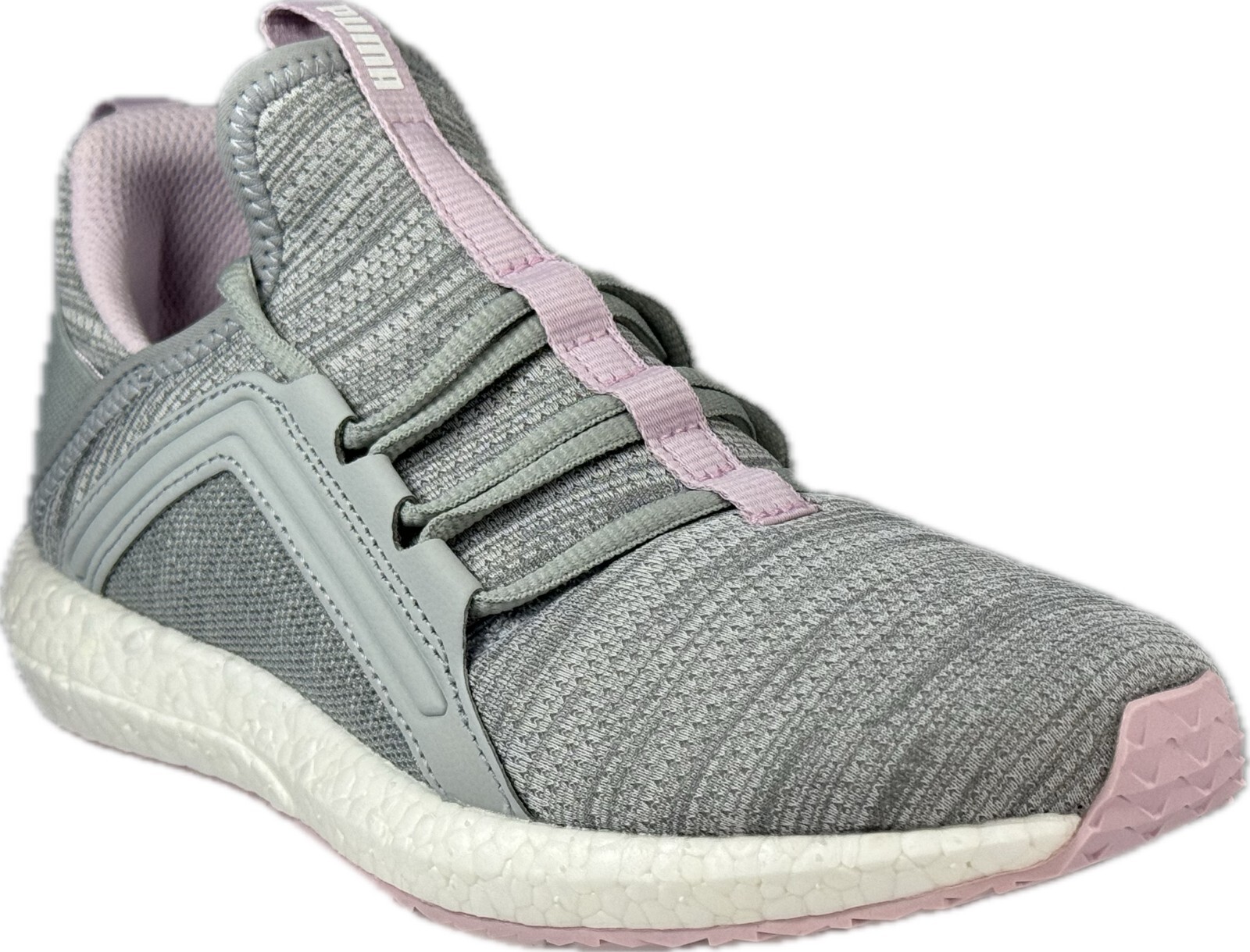 PUMA MEGA NRGY HEATHER KNIT Women’s Gray/Pink Running Sneaker SZ6.5, 19109604