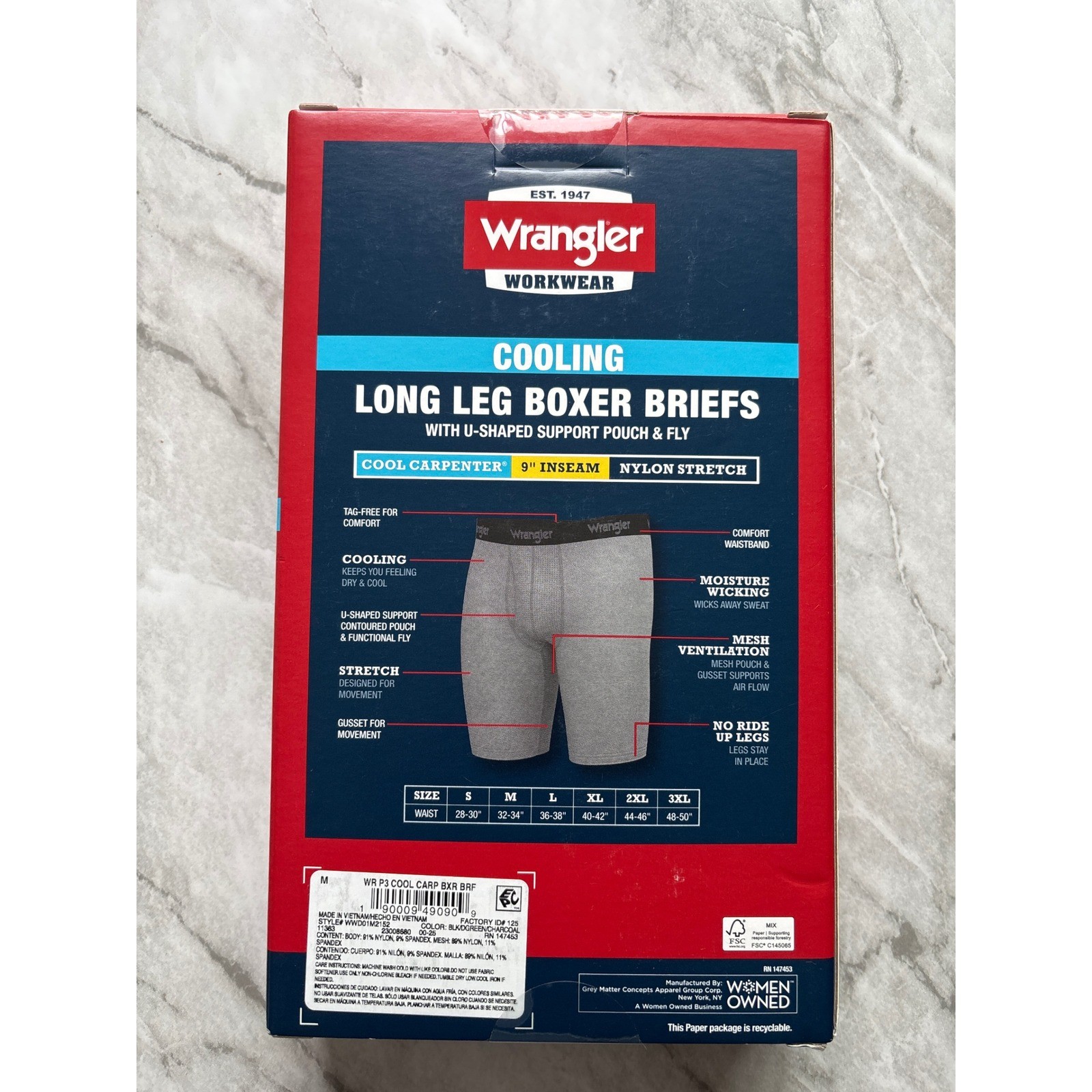 Wrangler Boxer Briefs Men M Multi New 3-Pack Cooling Nylon Stretch 9″ Inseam