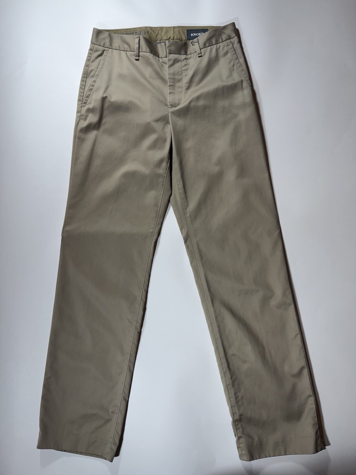 Bonobos Khaki Cotton Twill Chino Pants Straight Fit Flat Front 28W L30