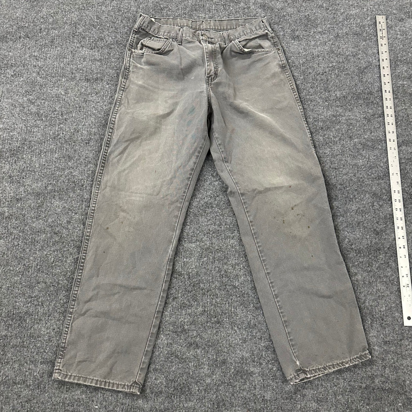 Dickies Carpenter Pants Mens Size 34 Gray Cotton Relaxed Fit Distressed Stained