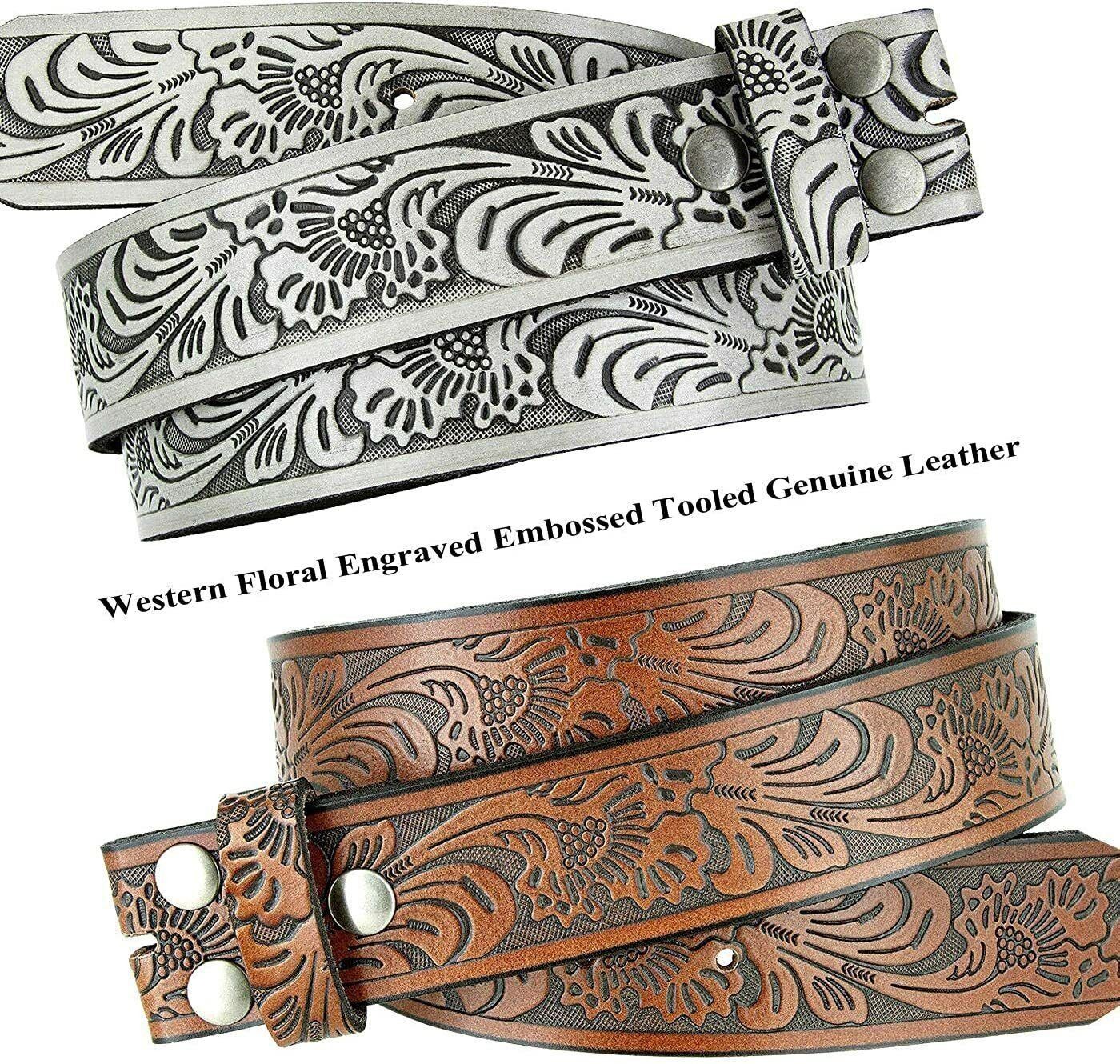 Western Floral Embossed Genuine Leather Belt Belt Strap 1-1/2”(38mm) Wide