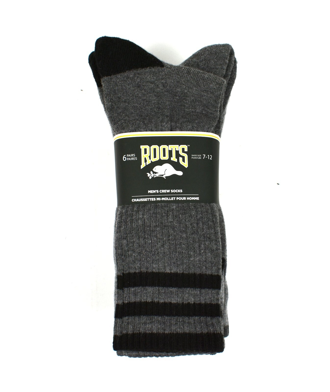 ROOTS Men’s Cushion Crew Socks 6 Pairs, Fit Men’s Shoe Size 7-12