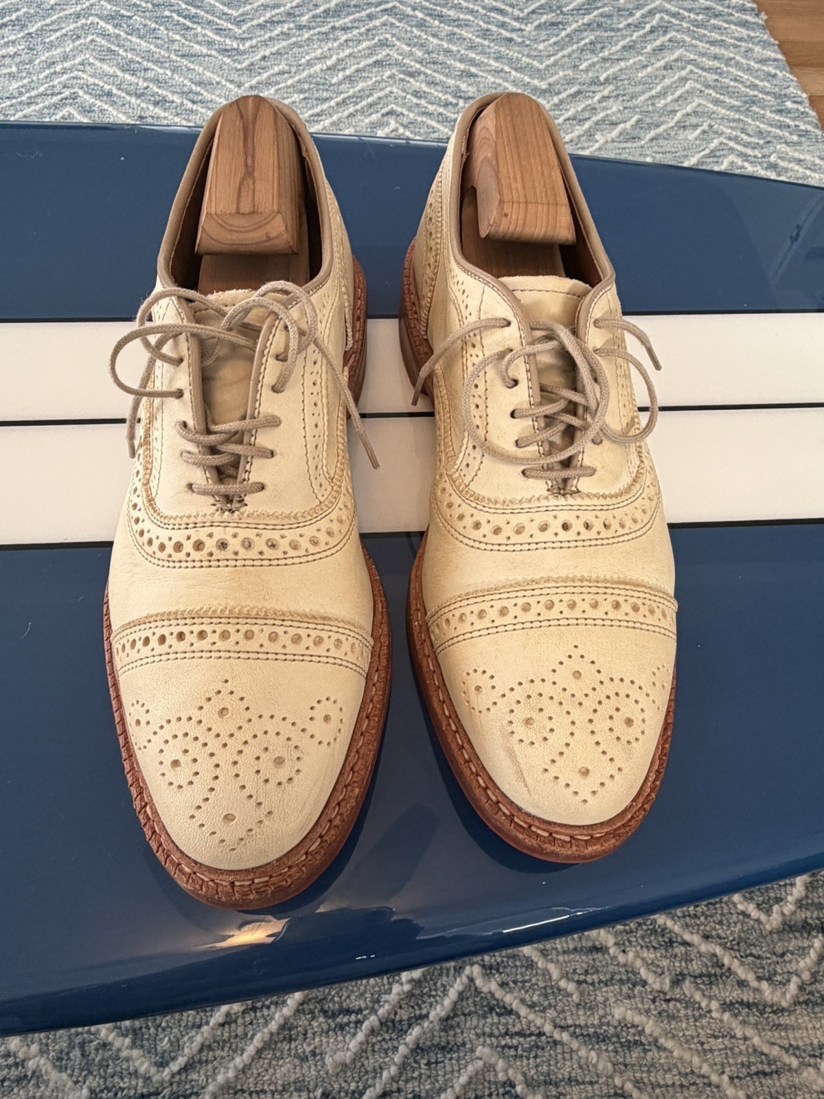 Allen Edmonds Strandmok Men’s Leather Oxford, Ivory/Bone, Size 7.5D