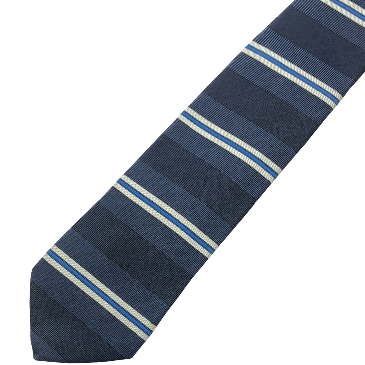 Salvatore Ferragamo Blue Silk Border Tie 152cm Used A