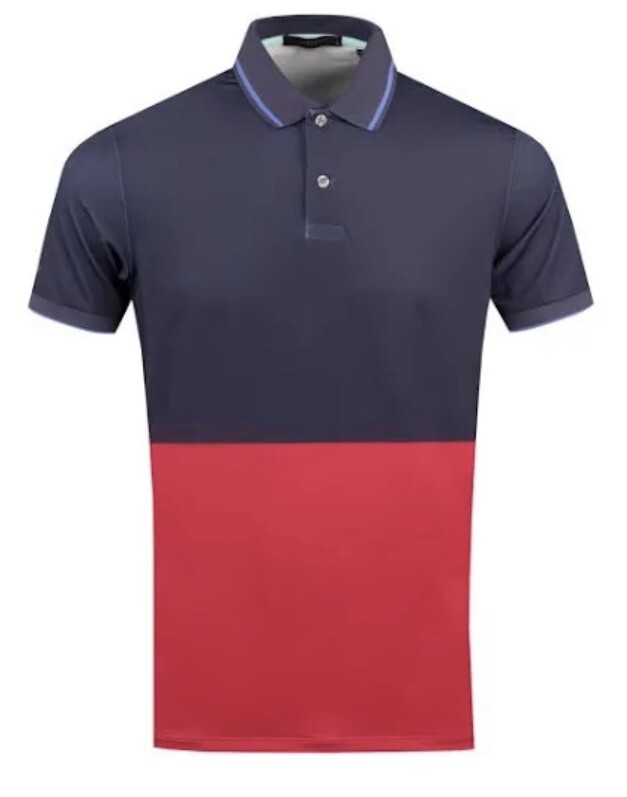 Greyson Golf Shirt Polo Washoe Large Abyss Flamingo Colorblock NWT MSRP $90