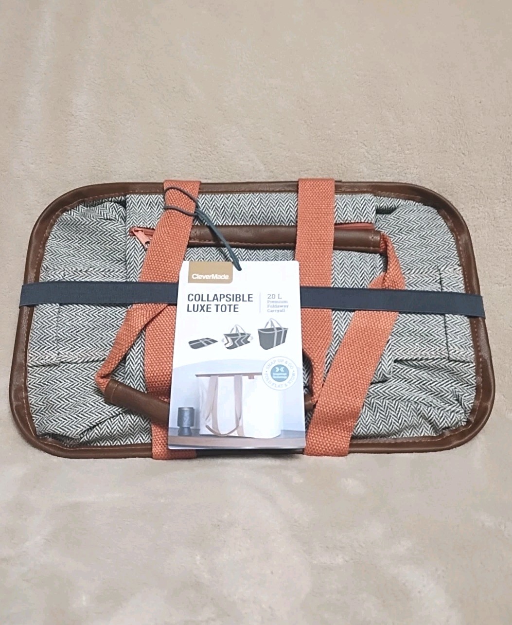 NEW Clevermade Collapsible LUXE Tote, Rose Herringbone – 20L