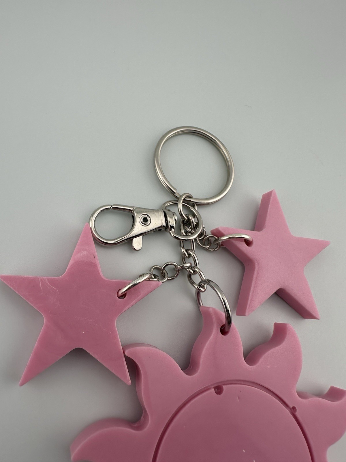 Handmade Pink Epoxy Resin Sun & Star Keychain Cute Kawaii Bag Charm Gift
