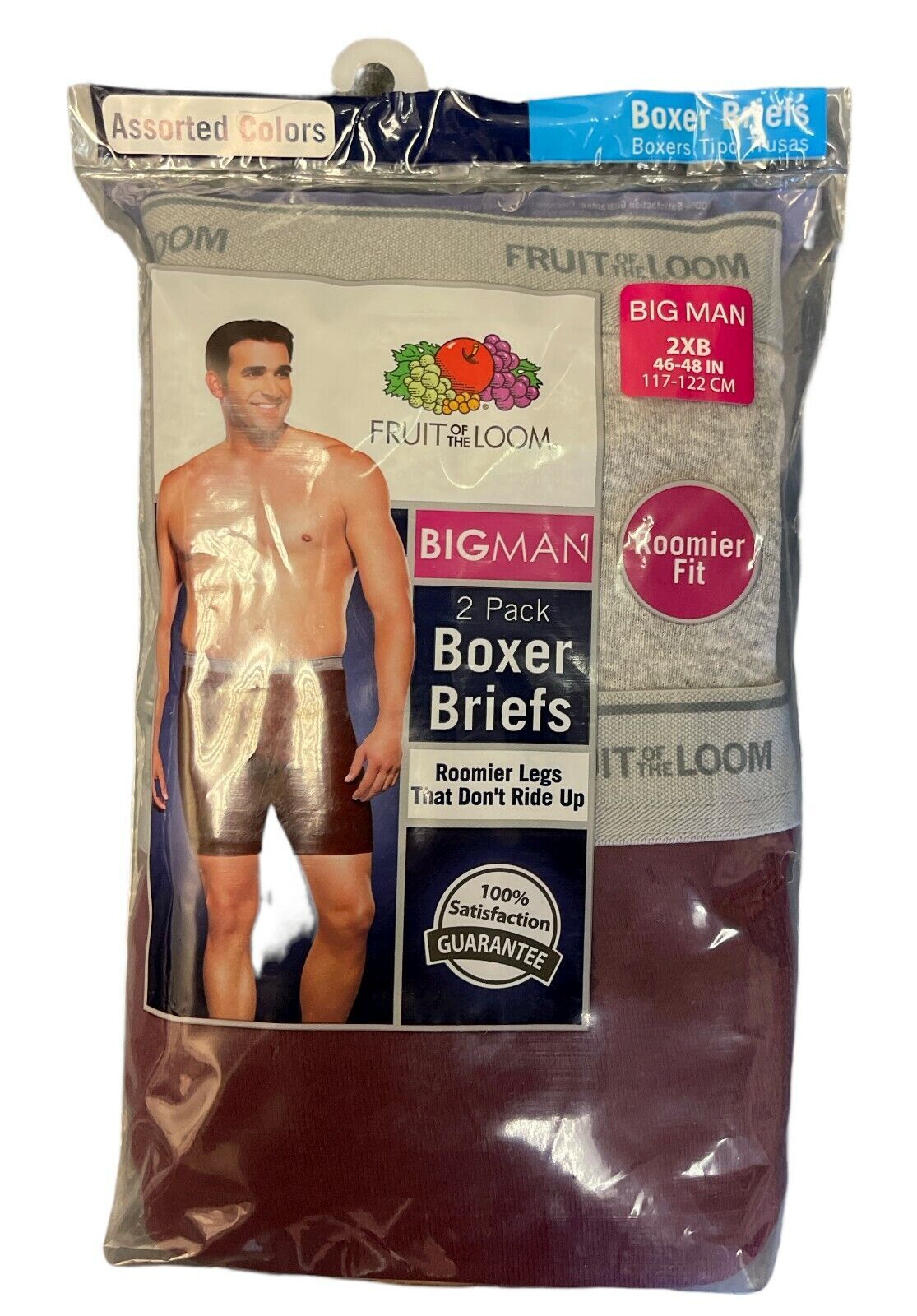 Fruit of the Loom Men’s Tagless Big Man Boxer Briefs Underwear(Pack of 2)