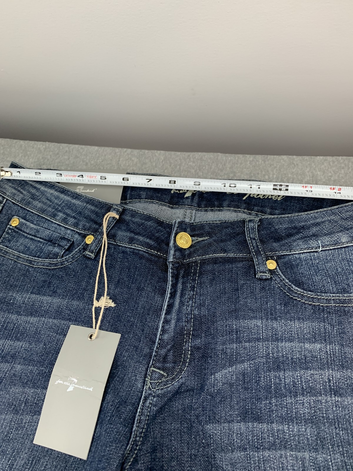 7 For All Mankind Jeans Womens 30 Flare Leg Blue A Pocket Studded Stretch USA