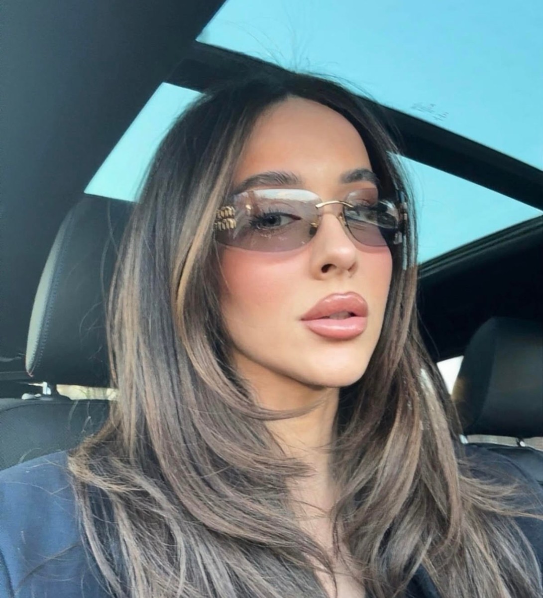 Miu Miu MU A51S Pale Gold Gray Shield Rimless Women Sunglasses