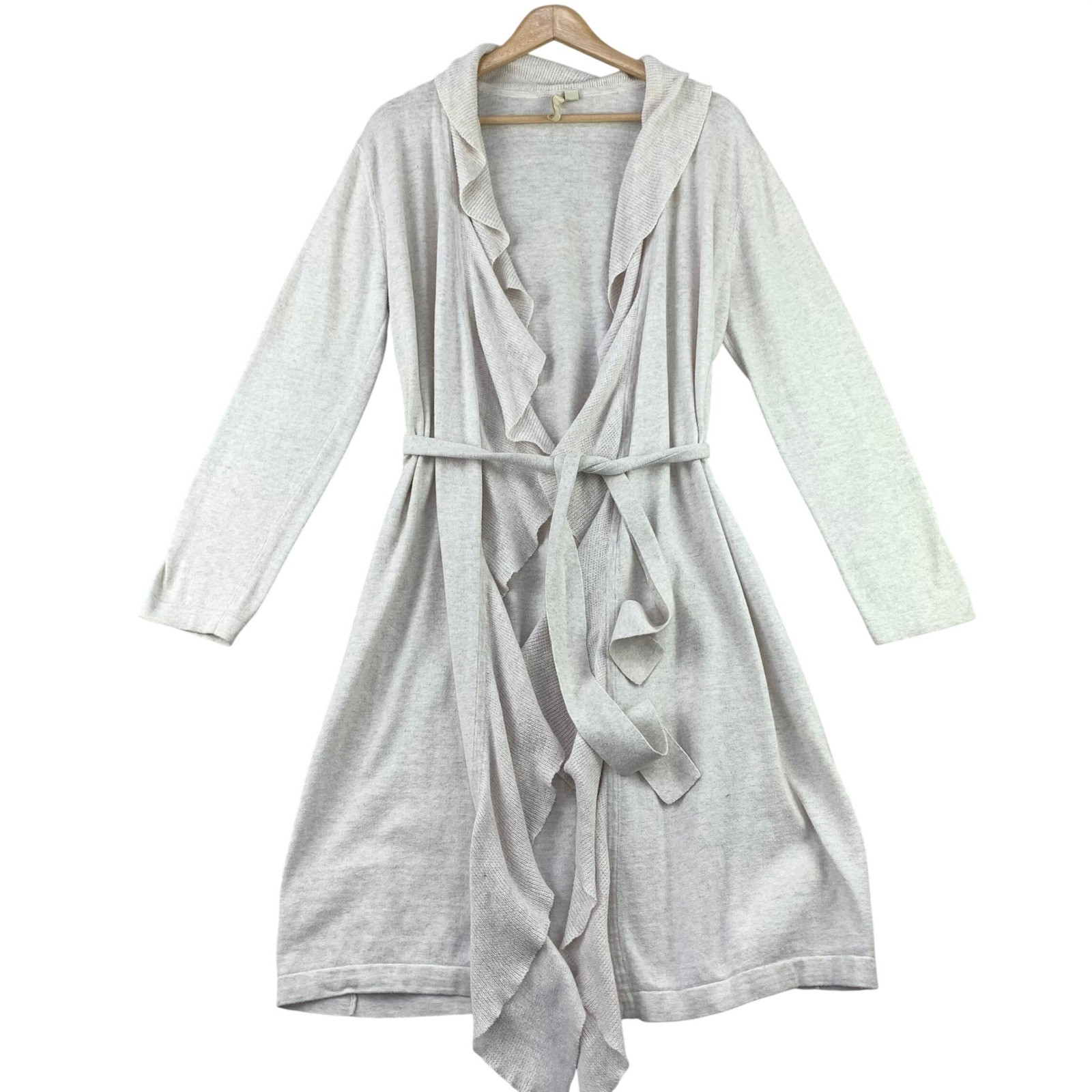 Pure J Jill Long Cardigan Sweater Women XS Cream Open Front Belted Cashmere