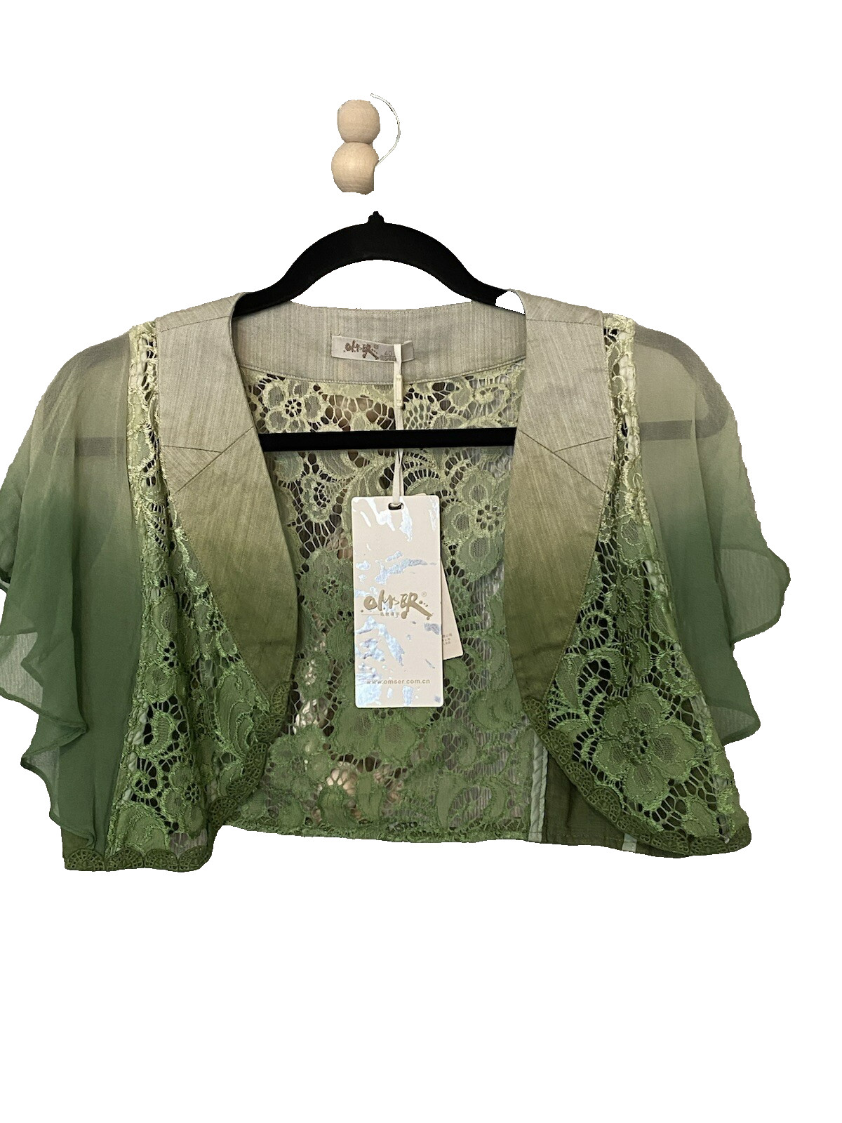 NWT Oriental Tye Dye Green Silk Lace Cropped Cardigan S (165/88A) Short Sleeve