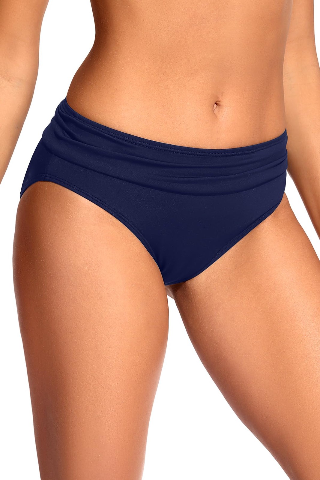 Zmart Women’s Navy Blue Full Coverage Ruched Bikini Bottoms Tummy Control Swim M