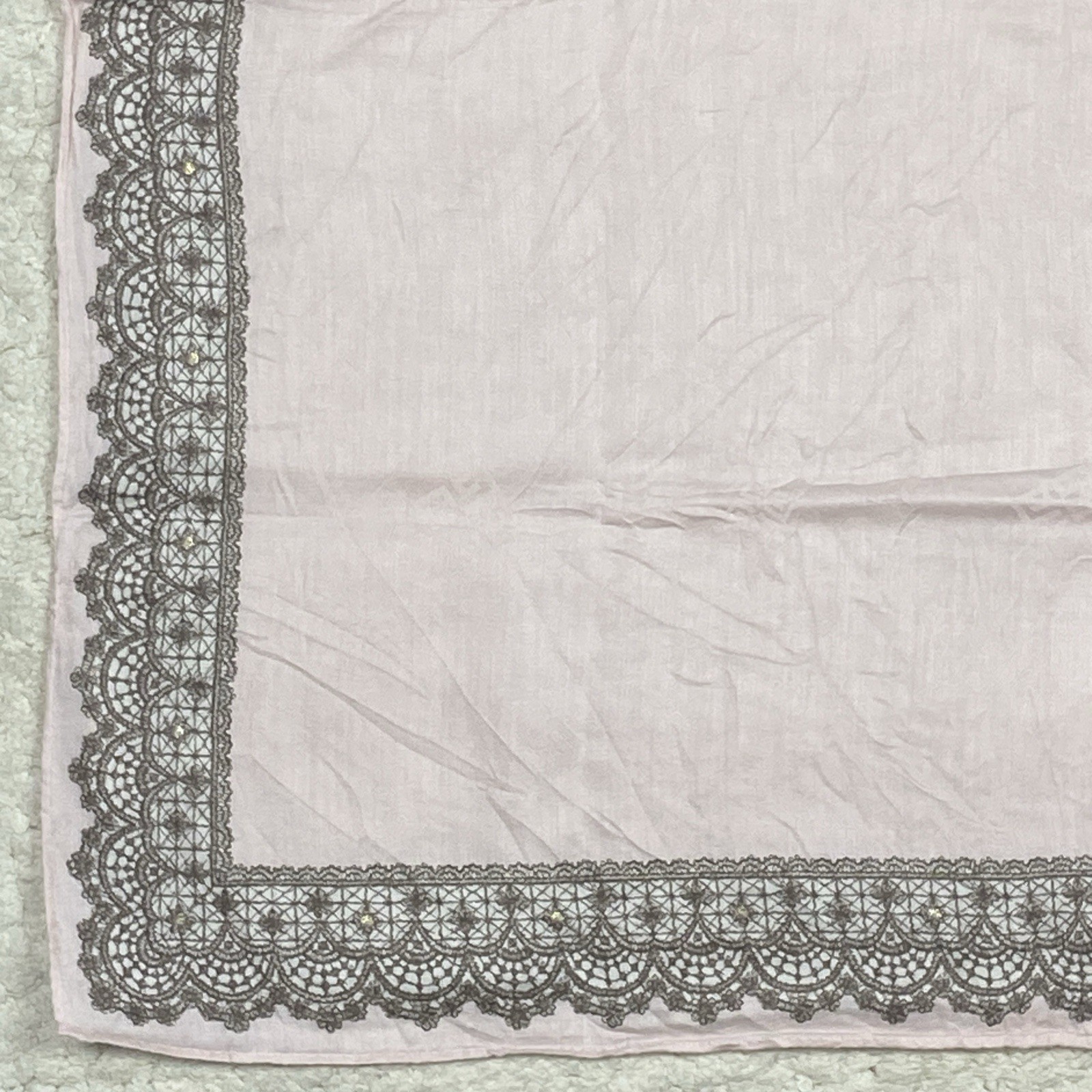 Givenchy Pocket Square Cotton Lace Border Pink Handkerchief 22“X22”