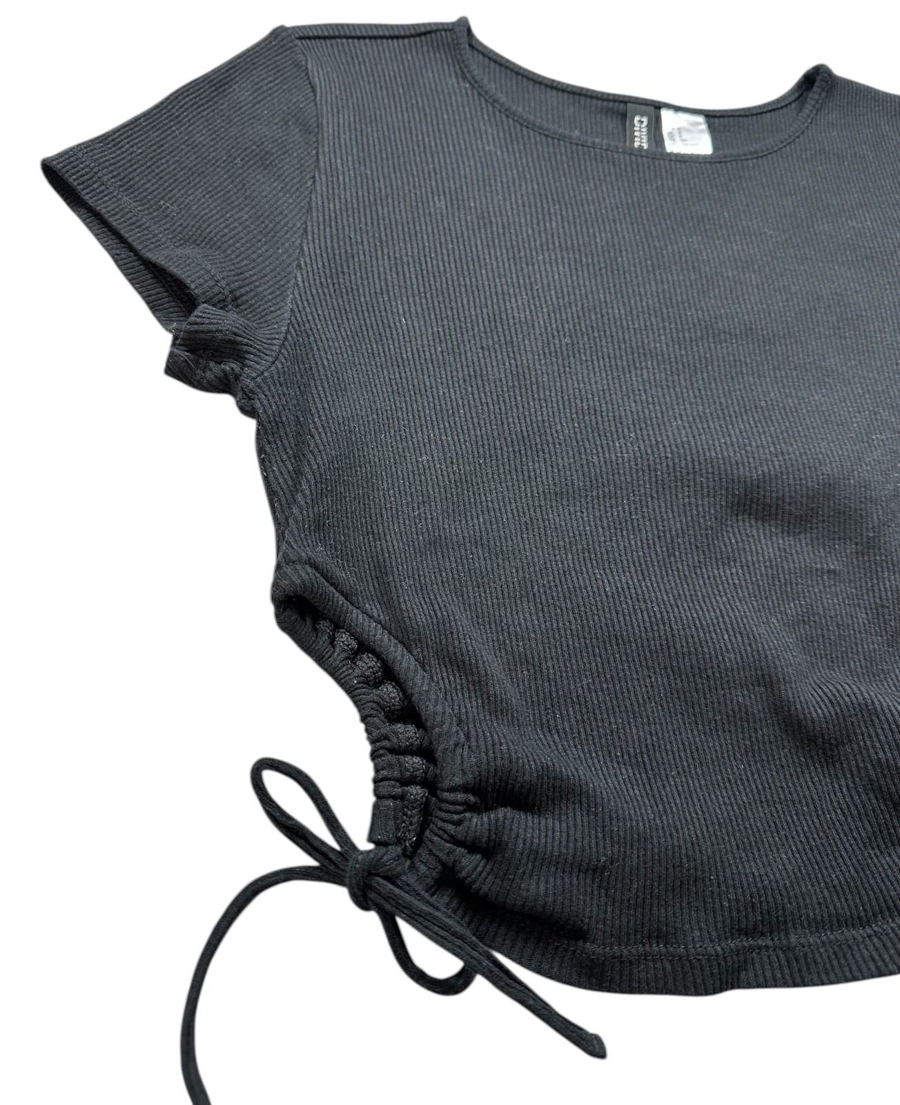 DIVIDED by H&M Crop Top Black Ribbed Short Sleeve Cut Out Sides Women’s Small