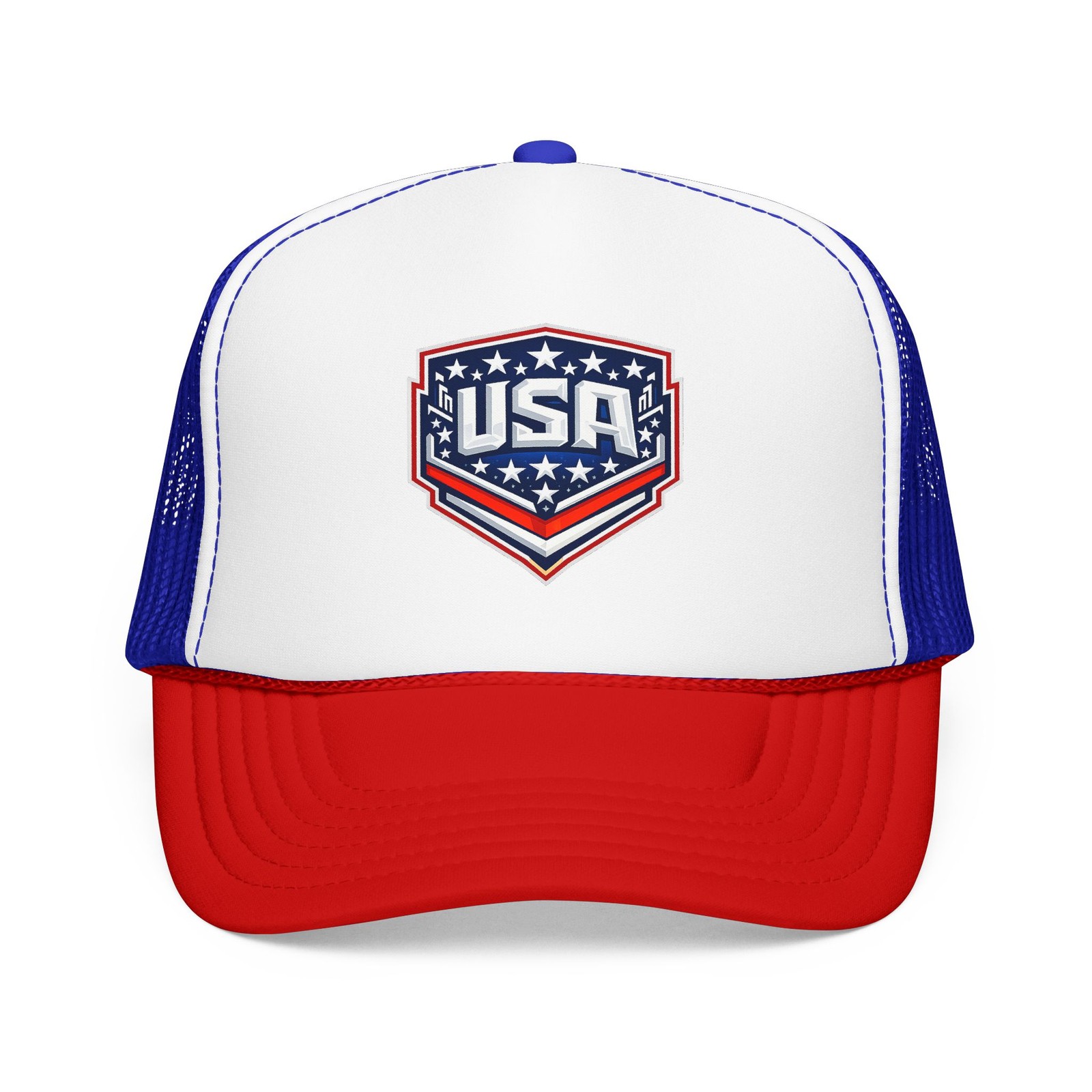 USA Shield Patch Foam Trucker Hat | Patriotic Red White Blue Cap