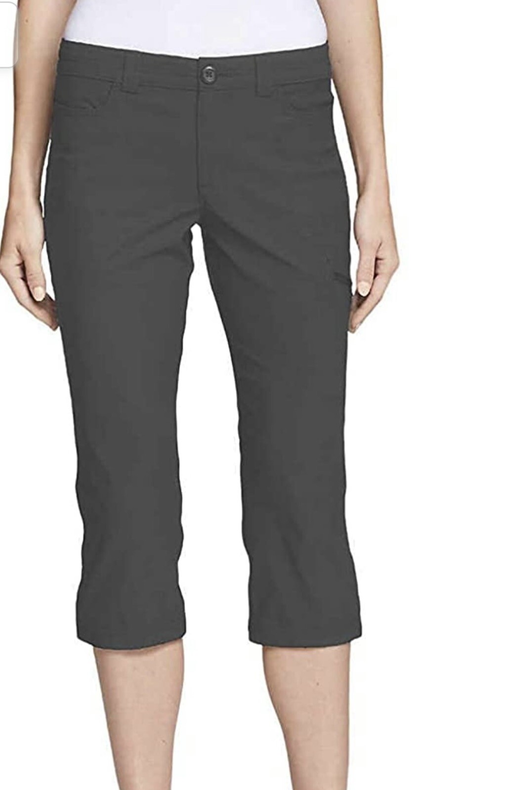 Eddie Bauer Pants Ladies Sz 8 Rainier Stretch Capri Smoke Secure Pocket UPF 50