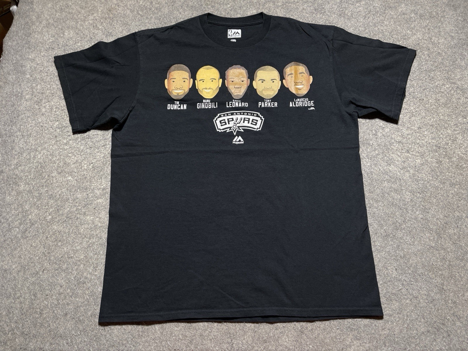San Antonio Spurs Black Duncan Parker Ginobili Leonard Aldridge Shirt L Majestic