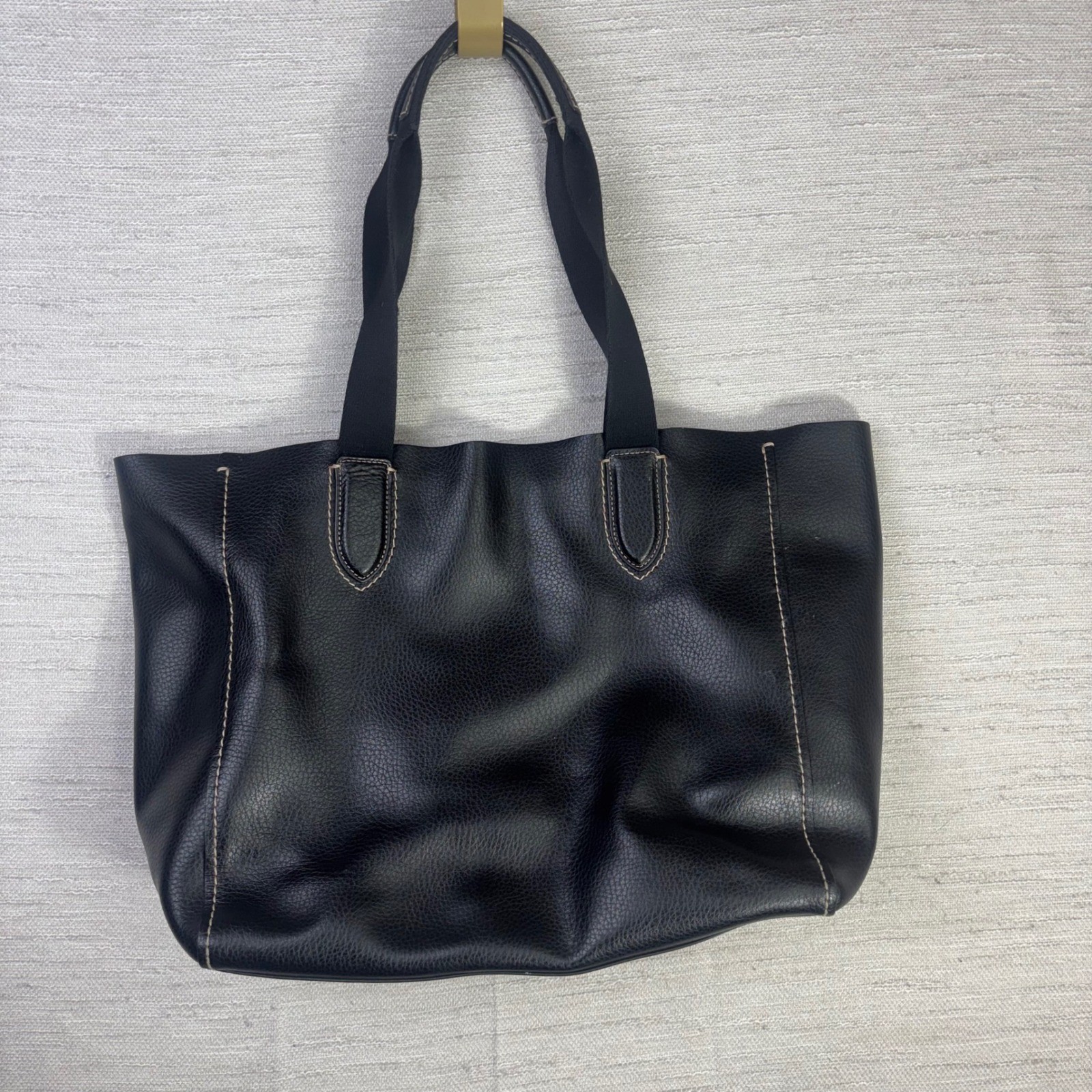 Coach Derby Tote Black Pebbled Leather Red Interior Handbag 58660