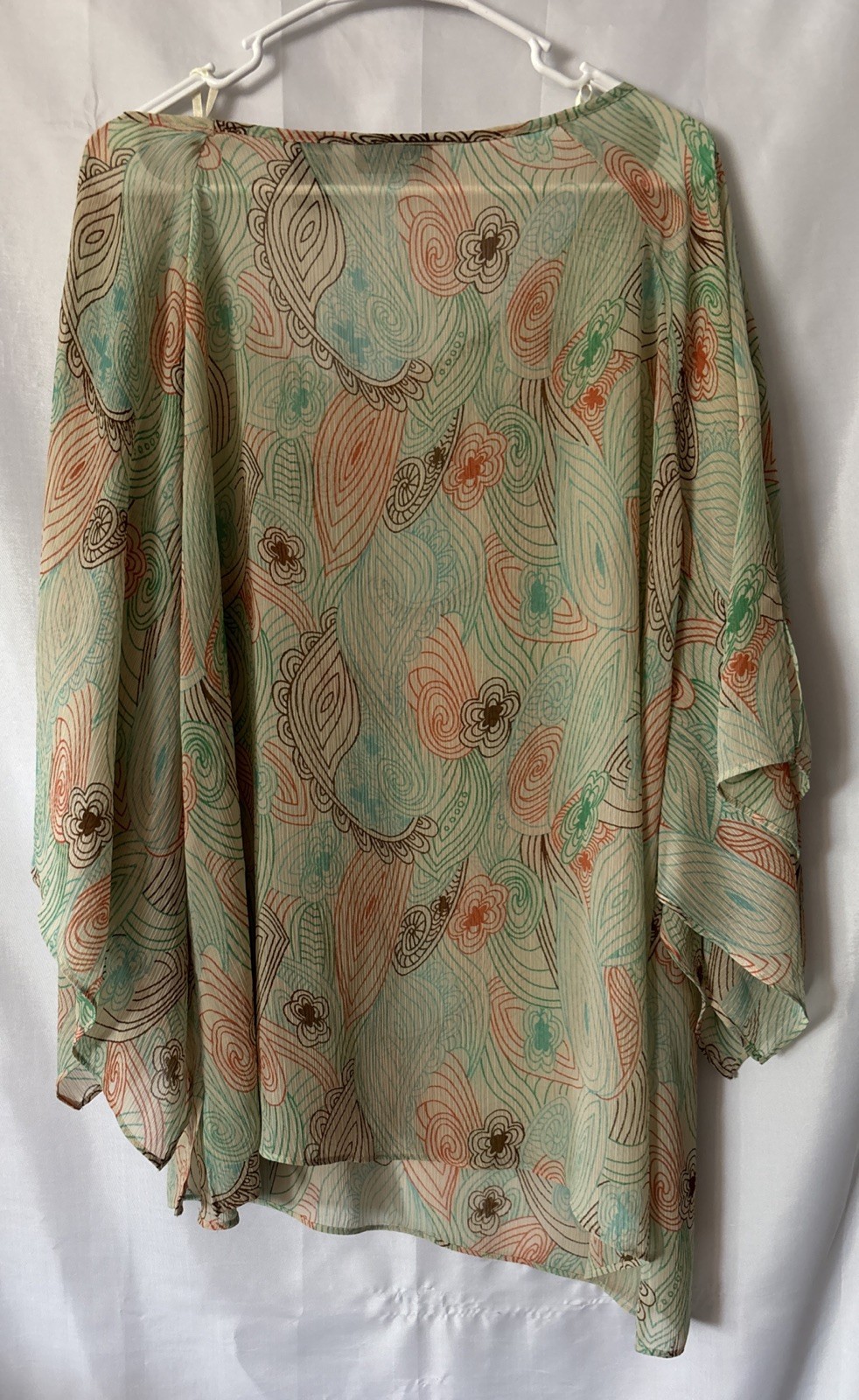 Apostrophe Women’s Sheer Multicolor Paisley Kimono Sleeve Asymmetrical Blouse 18