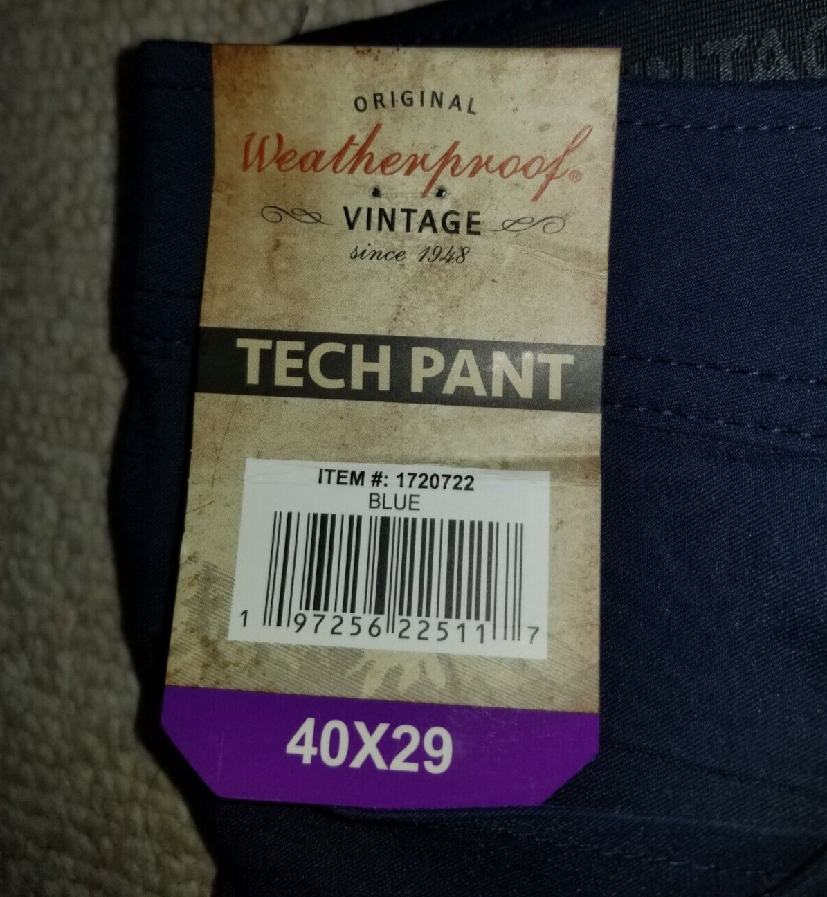 NWT Mens Pant-WEATHERPROOF-VINTAGE-navy nylon stretch “Tech Pant” straight-40×29
