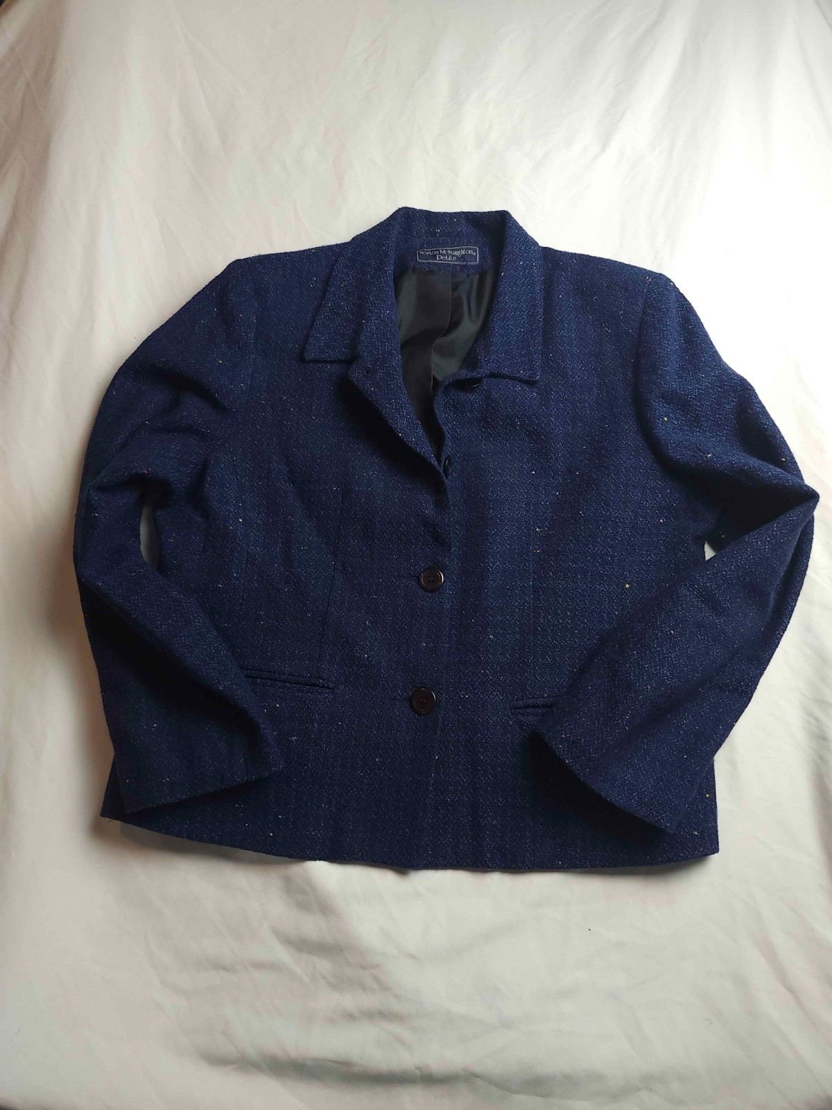 Vintage Norton McNaughton Blazer Jacket Womens 12P Blue Confetti Career Office
