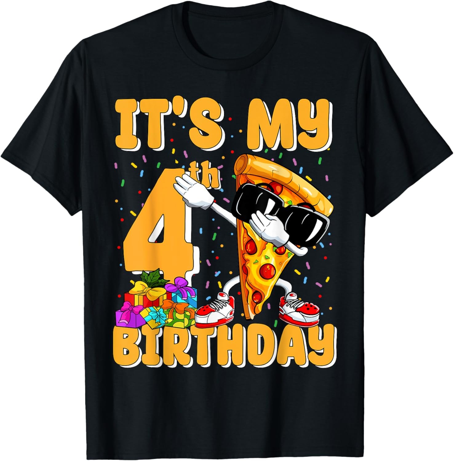 Dabbing Pizza It’s My 4th Bday Funny Birthday 4 Year Old T-Shirt