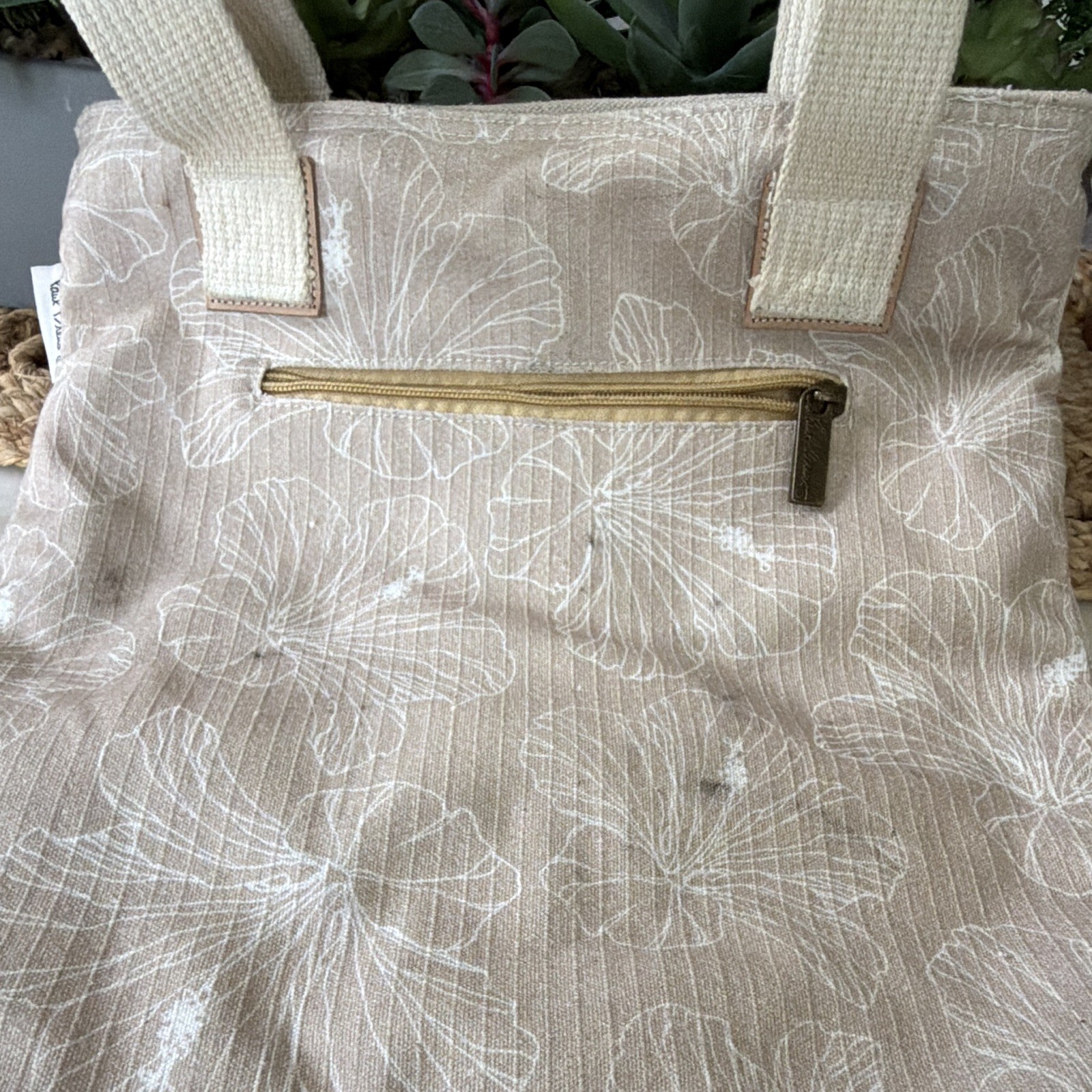 Sun ‘N’ Sand Paul Brent Tropical Tote Beige Zip Bag pre-loved needs cleaning