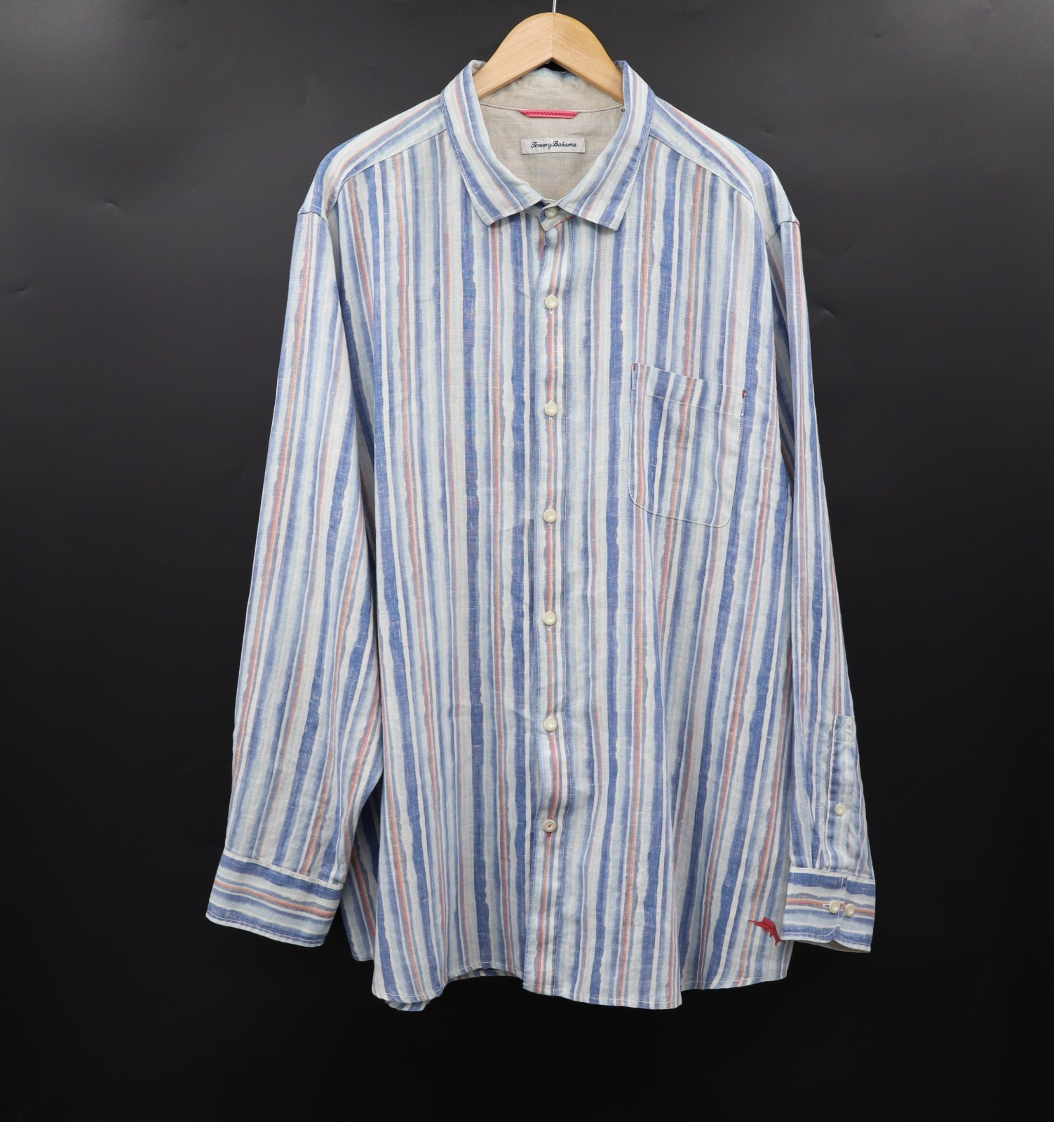 Tommy Bahama Men’s Light Blue Vertical Striped Shirt Size XXXL Cruise ResortWear