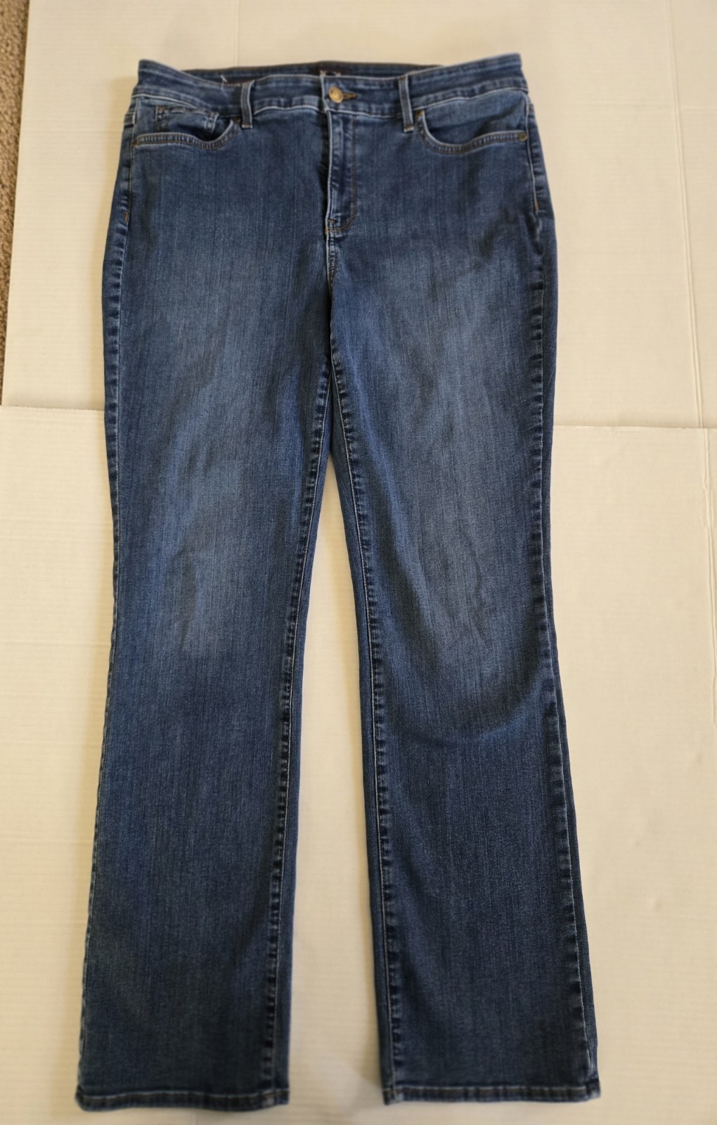 NYDJ Women’s Medium Wash Blue Denim Straight Leg Jeans Size 12 5-Pocket Button