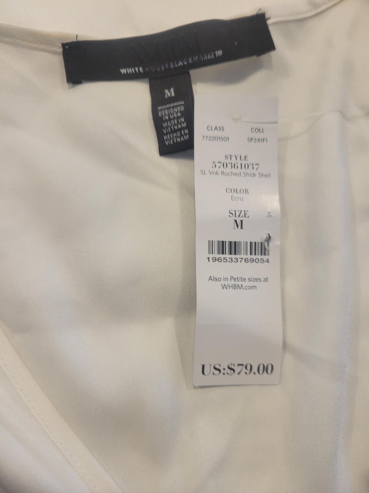 White House Black Market V Neck Ruched Shoulder Shell Blouse Top IVORY NWT XS