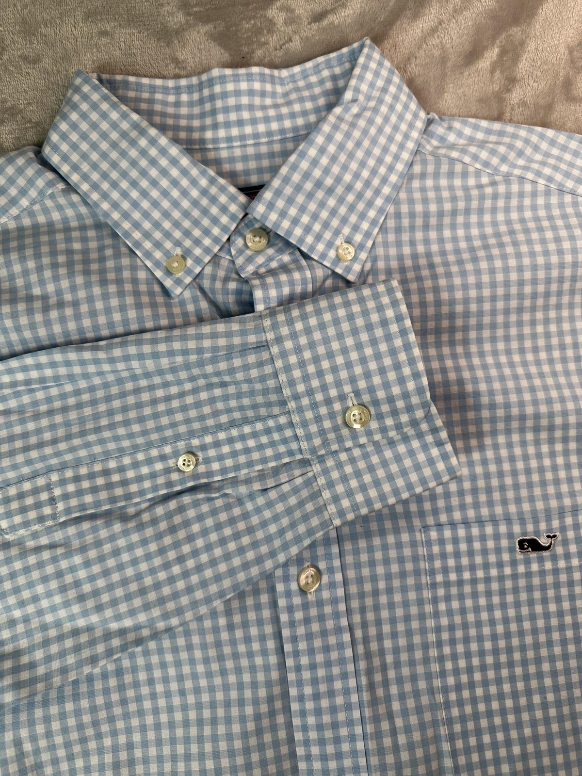 Vineyard Vines Shirt Mens Medium Blue Classic Tucker Gingham Check Stretch