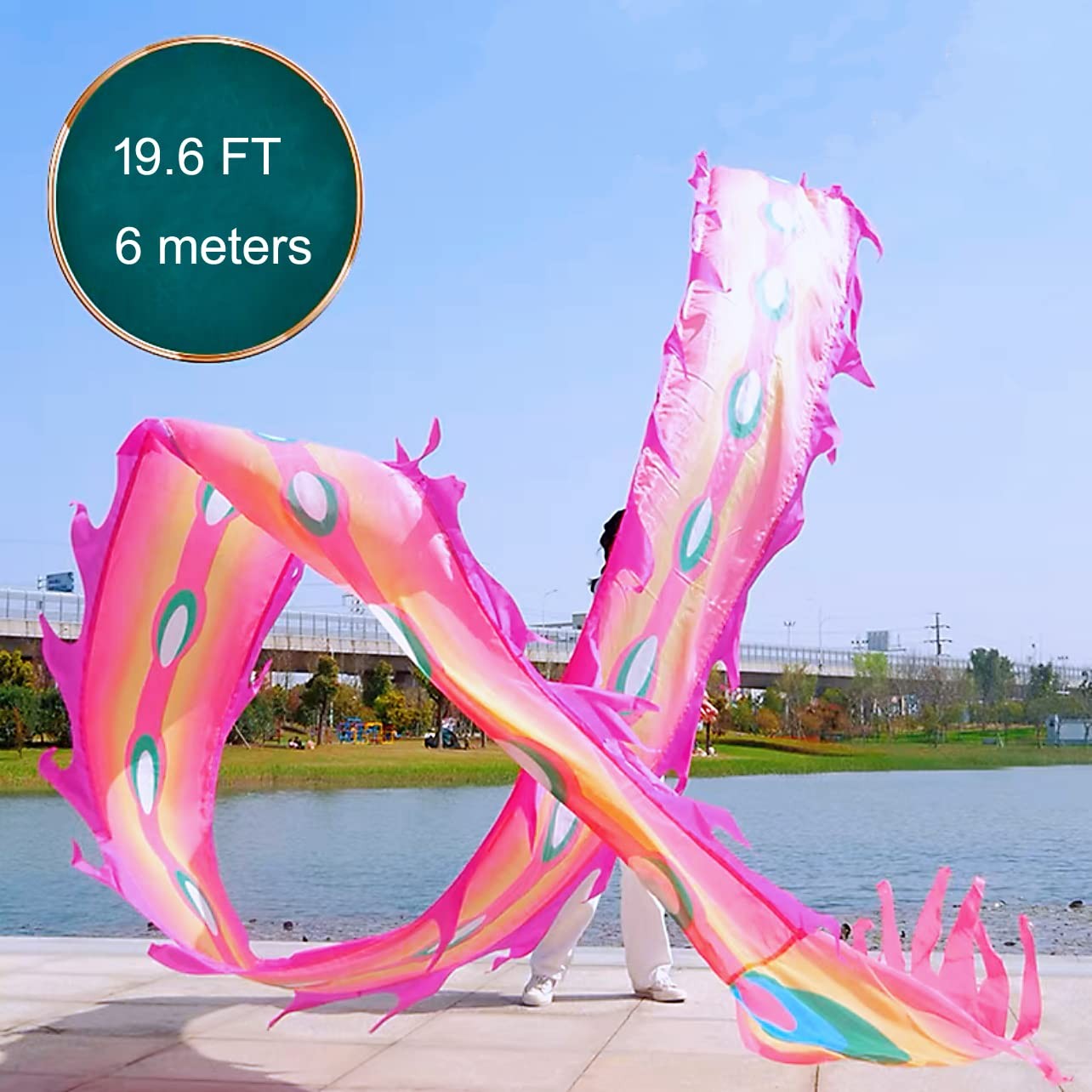Pink Phoenix Dragon Ribbon Streamer with Adjustable Rod Fitness Poi Travel Bag