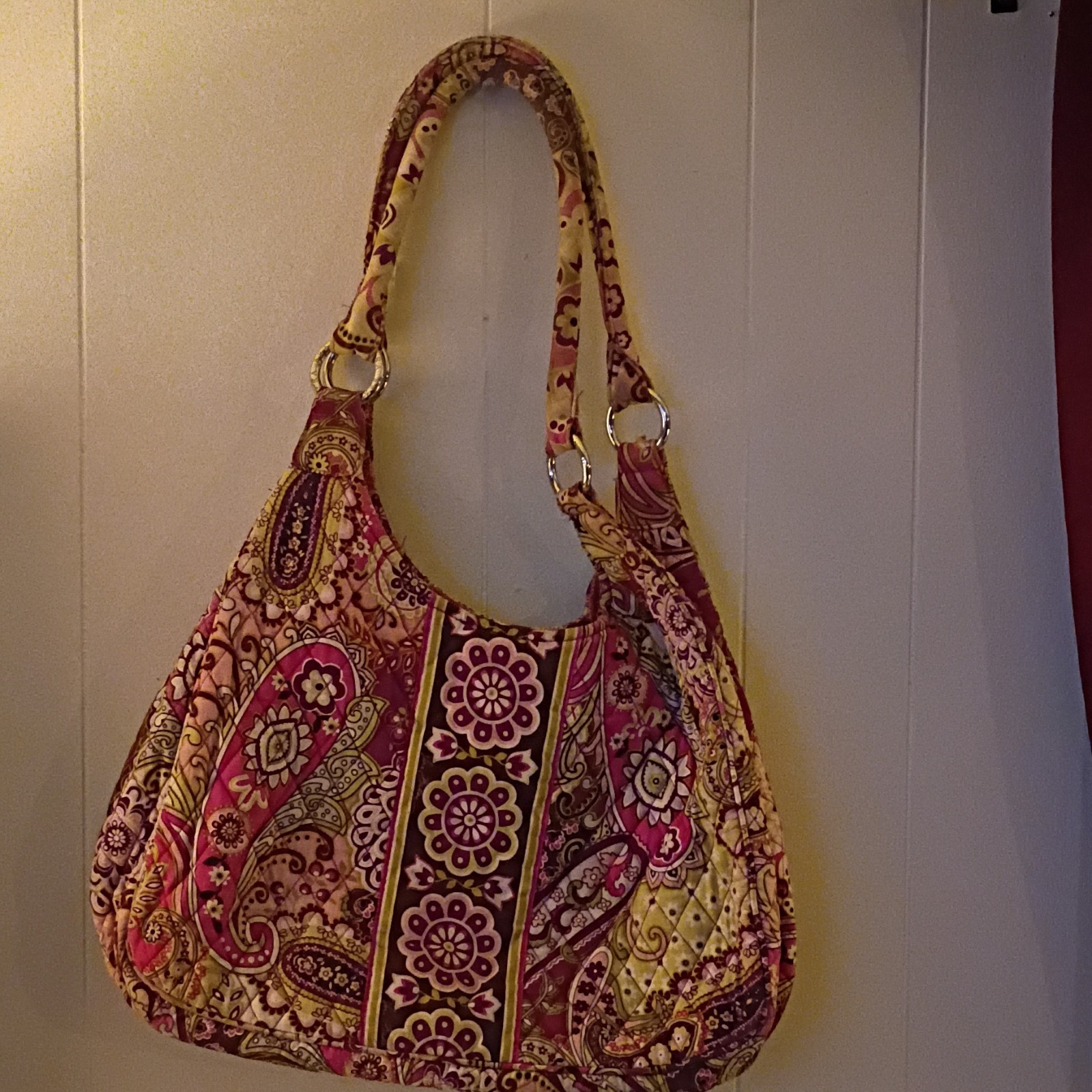 Vera Bradley Paisley Quilted Shoulder Bag, Zip Closure, Lined, Charm, Silver