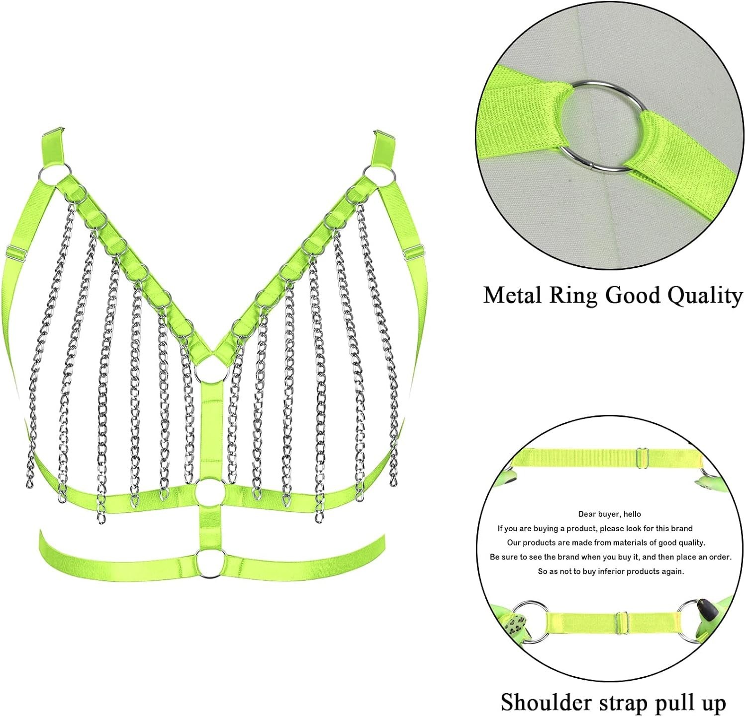 Plus Sz 1X-5X Chain Link Open Cup Bust Bra Harness Lime Green Sexy Metal Cosplay
