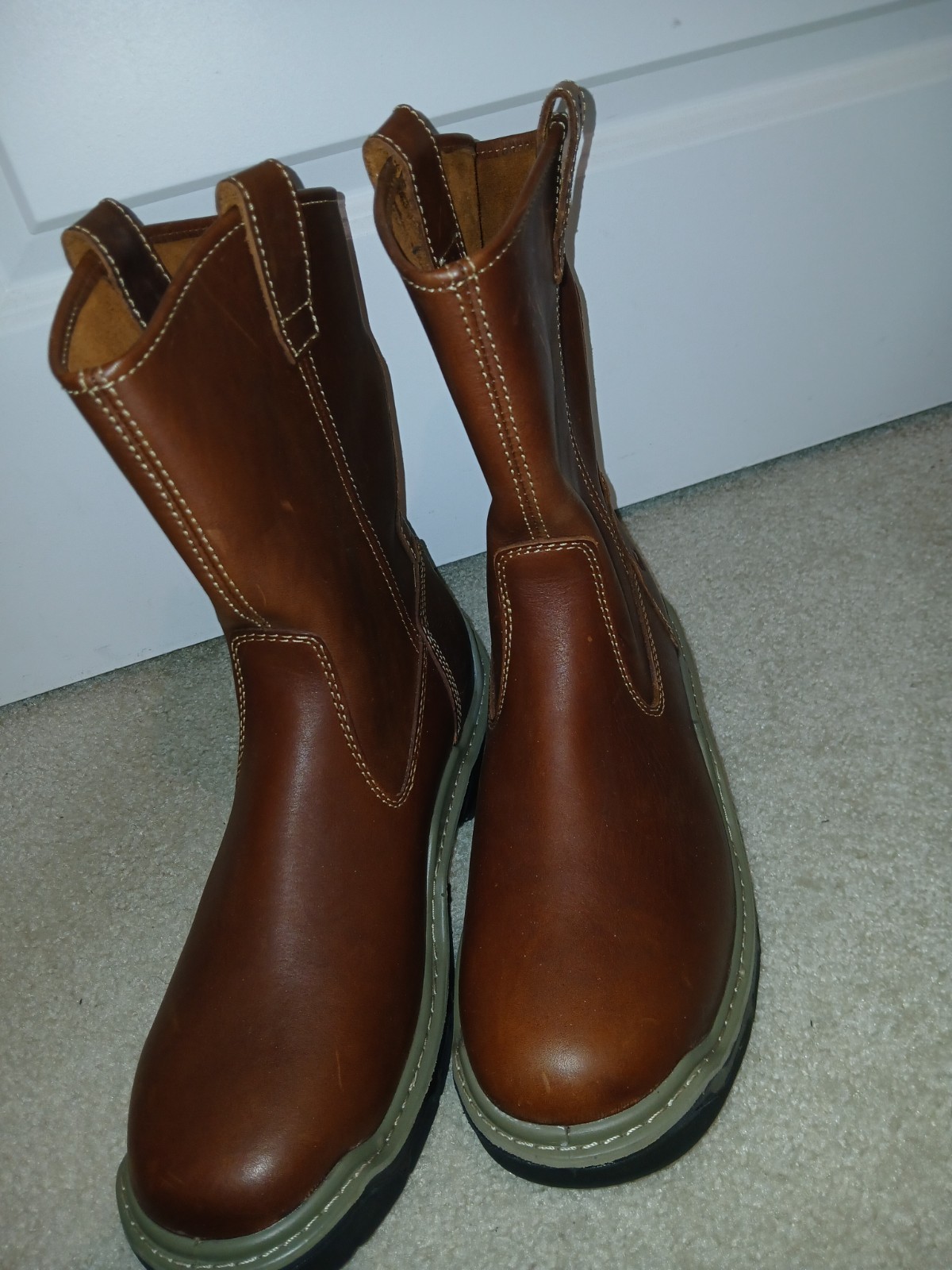 Wolverine Wellington Men’s Brown Leather Work Boots Slip Resistant Size 12