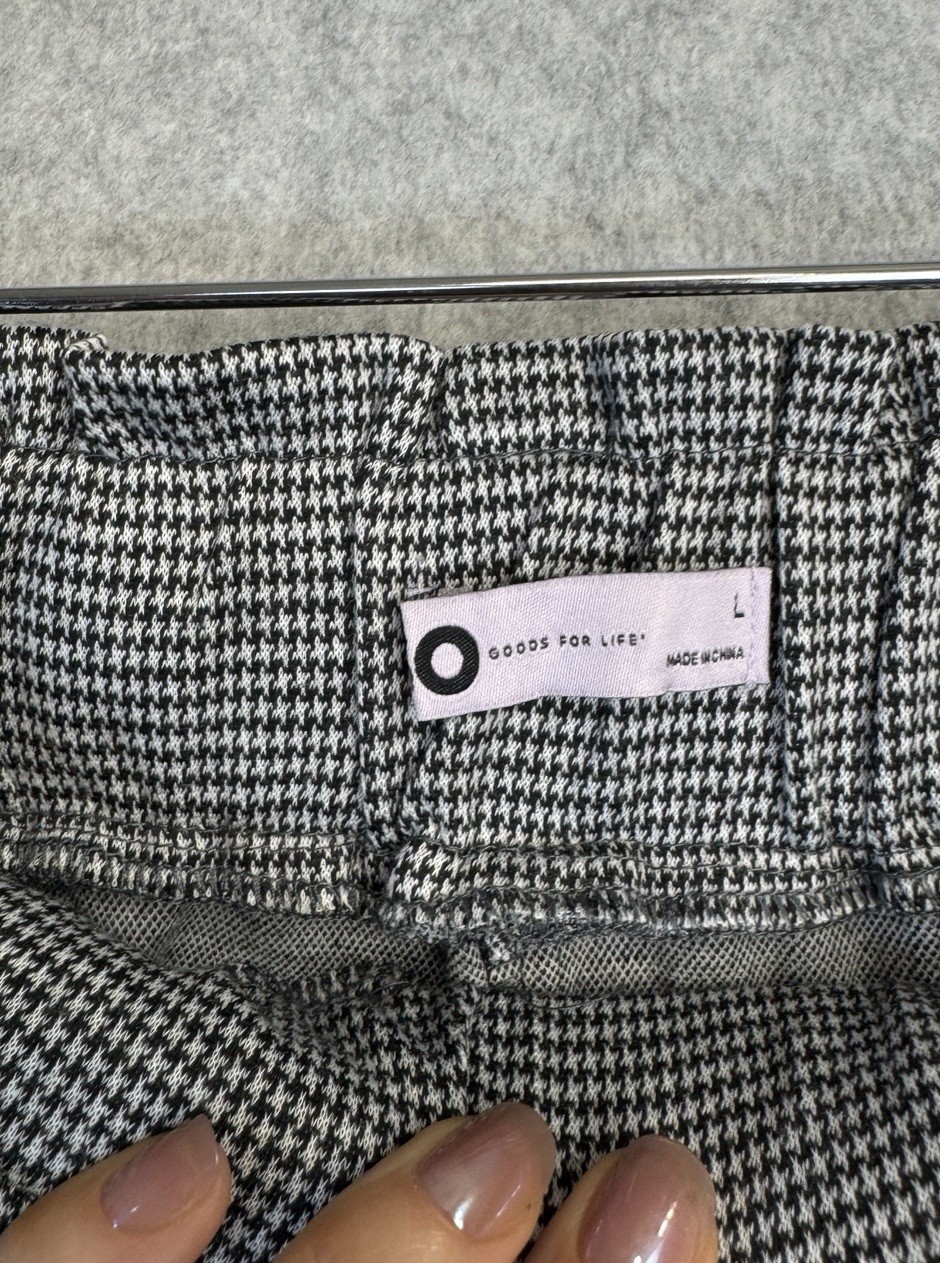 NWT SO Goods For Life Houndstooth Paperbag Pants L Black White Tie Waist