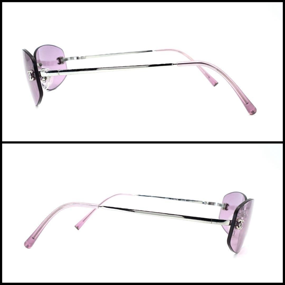 CHANEL 4002 Rimless Sunglasses CC Coco Mark Y2K Purple Lens Silver Rare