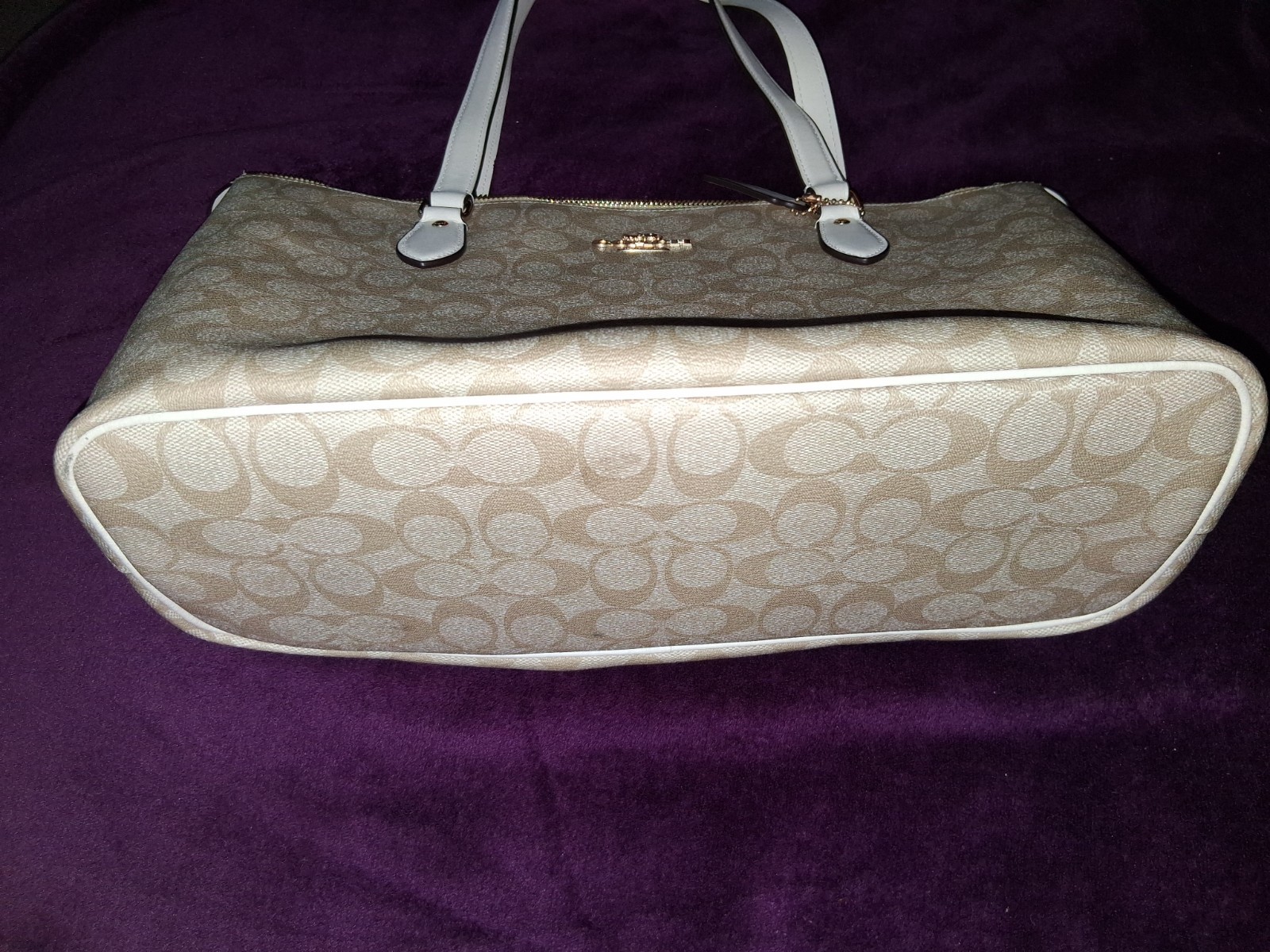 Coach CH504 Cream, Tan Canvas and Leather Signature Gallery Tote Bag Purse
