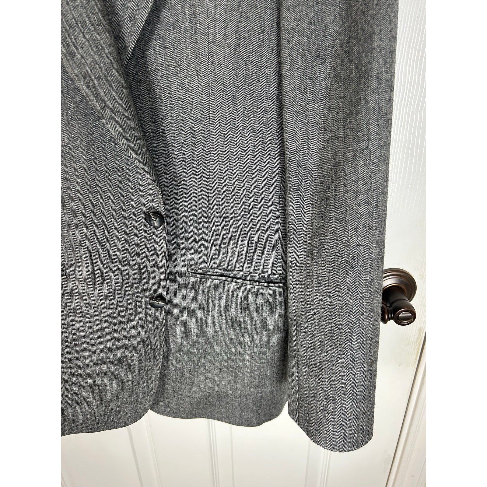 Vintage 1980s Syms Tailored Herringbone Blazer Mens USA ACTWU 38R US